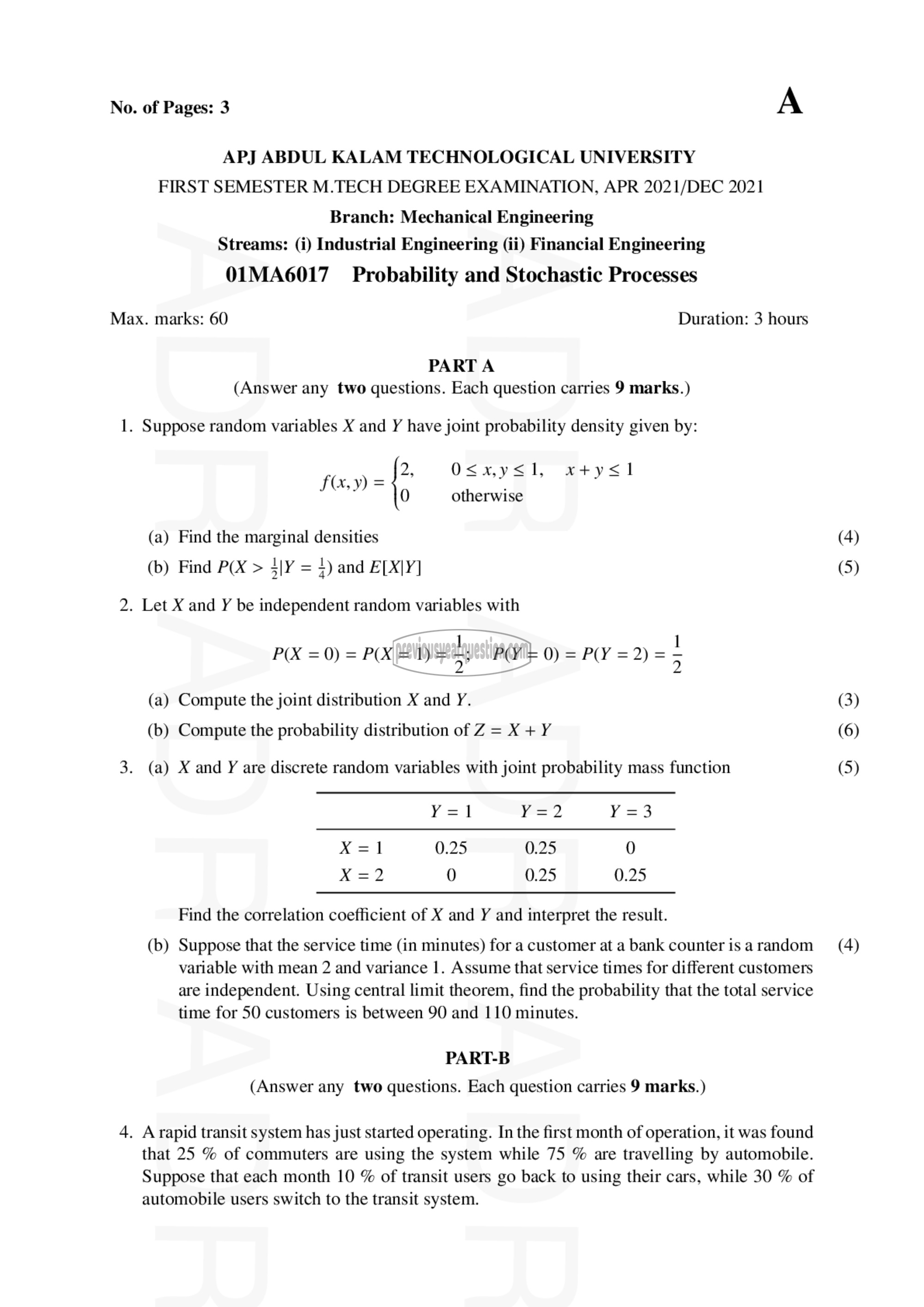 Question Paper - Probability and Stochastic Processes-1