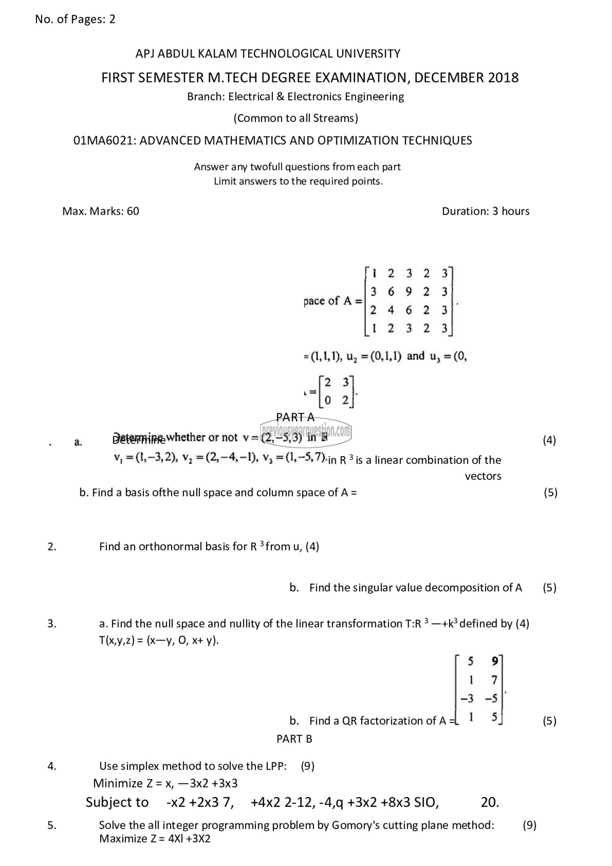 Question Paper - Advanced Mathematics & Optimization Techniques-1