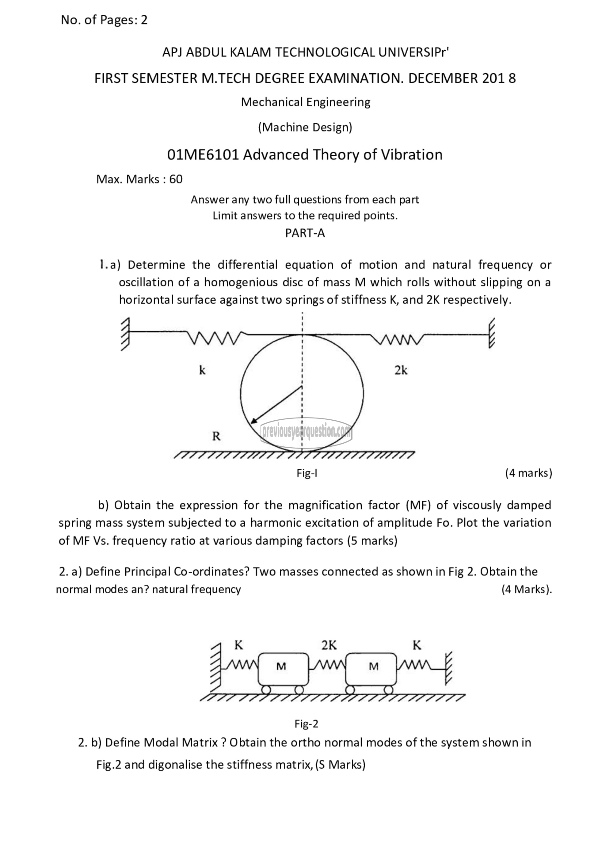 Question Paper - Advanced Theory of Vibration-1