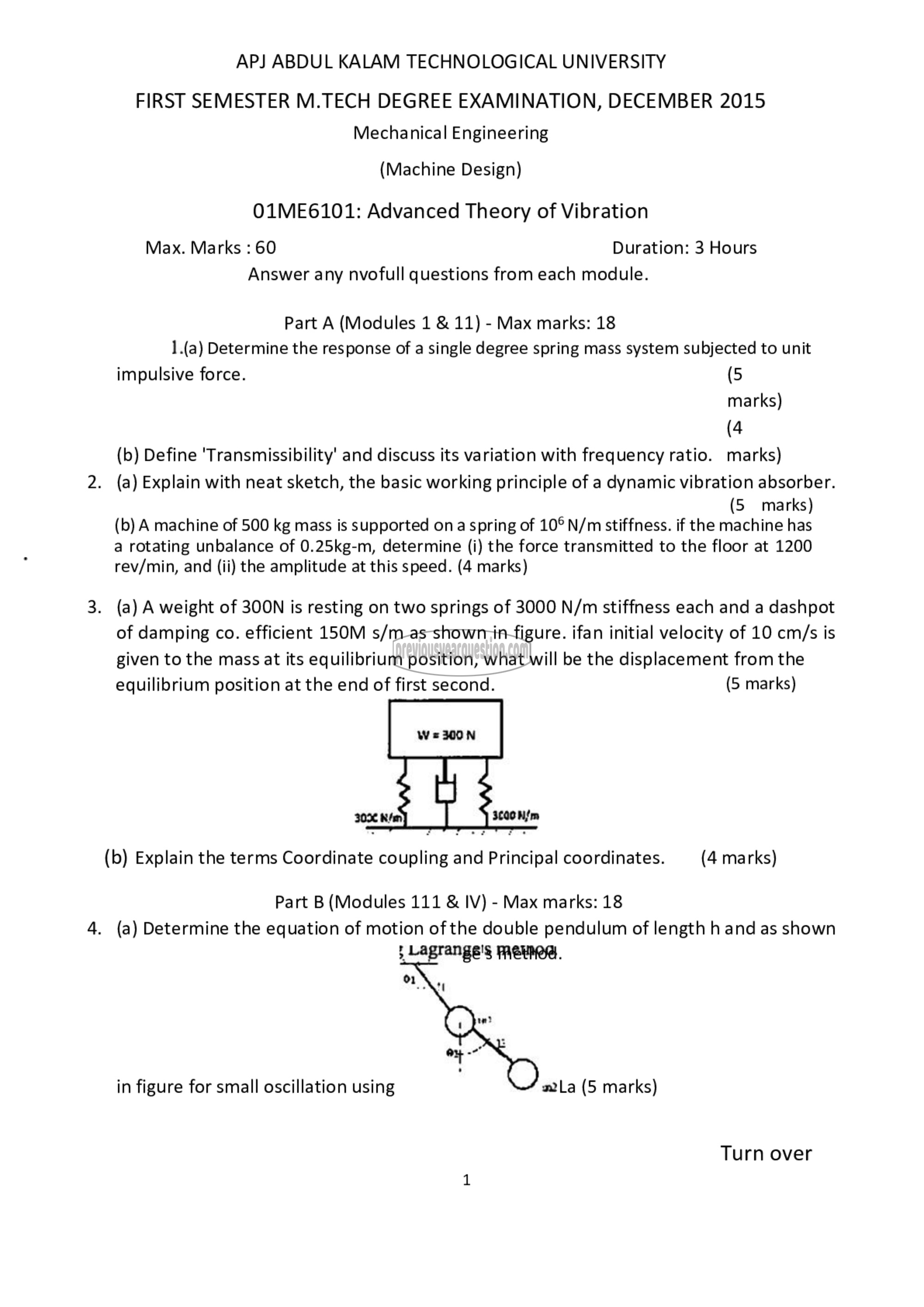 Question Paper - Advanced Theory of Vibration-1