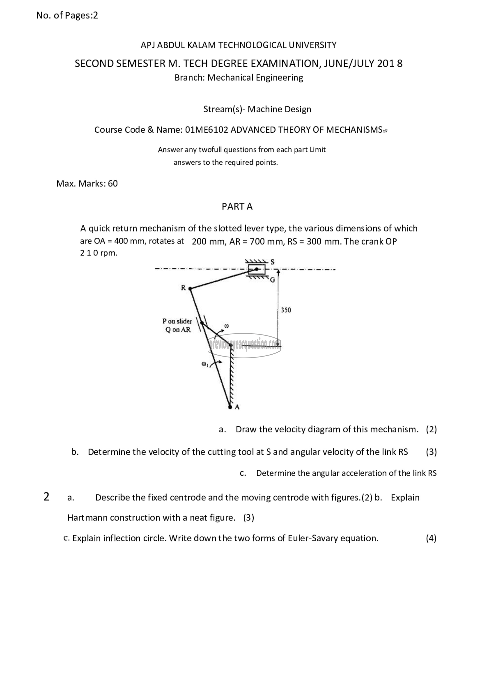 Question Paper - Advanced Theory of Mechanisms-1