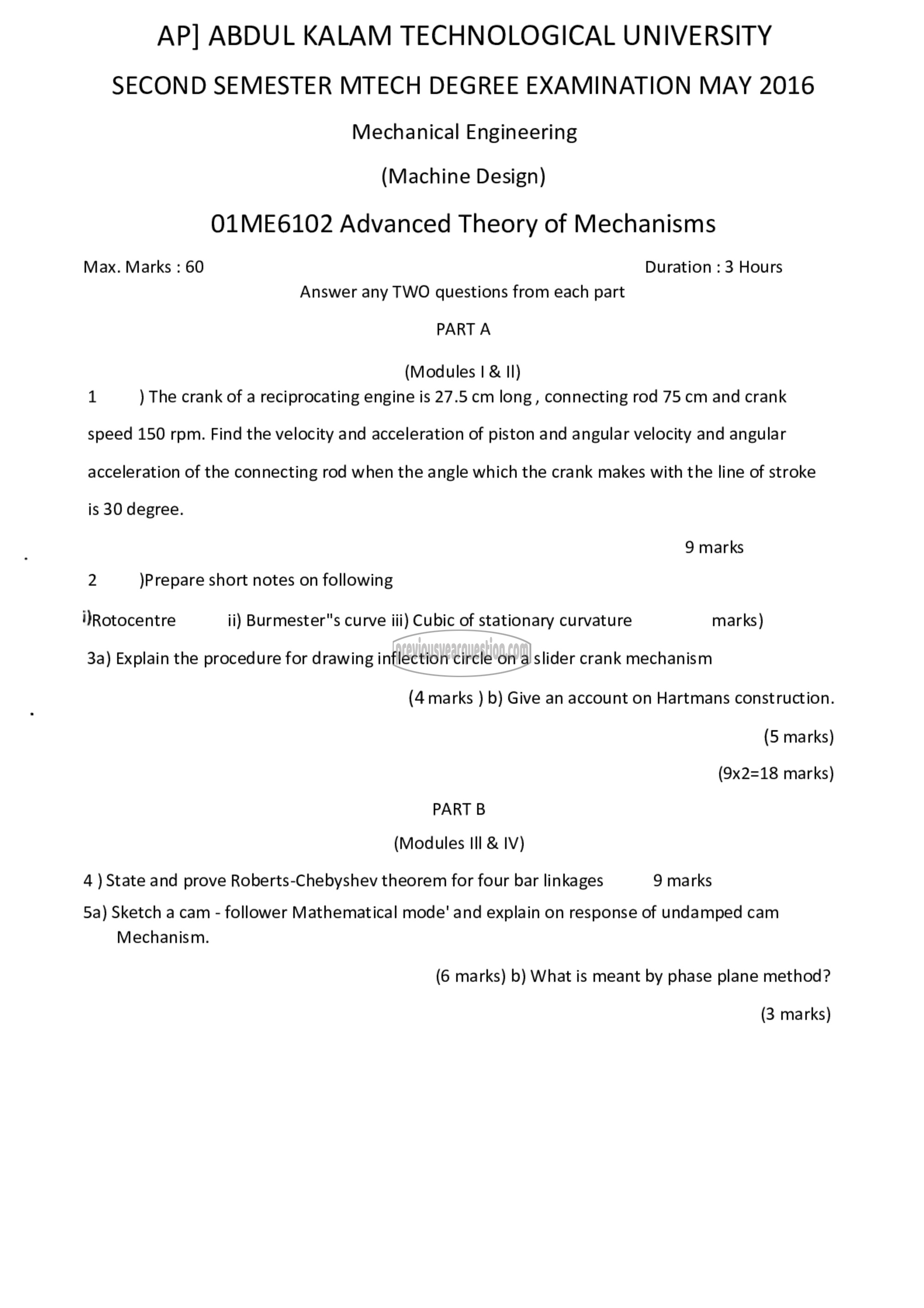 Question Paper - Advanced Theory of Mechanisms-1