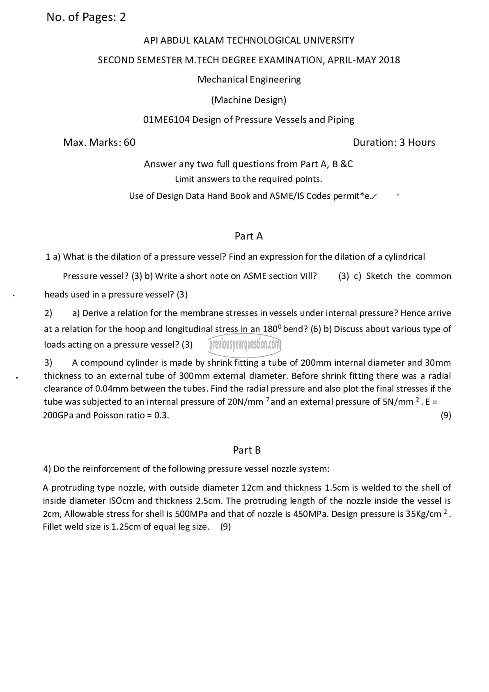 Question Paper - Design of Pressure Vessels and Piping-1