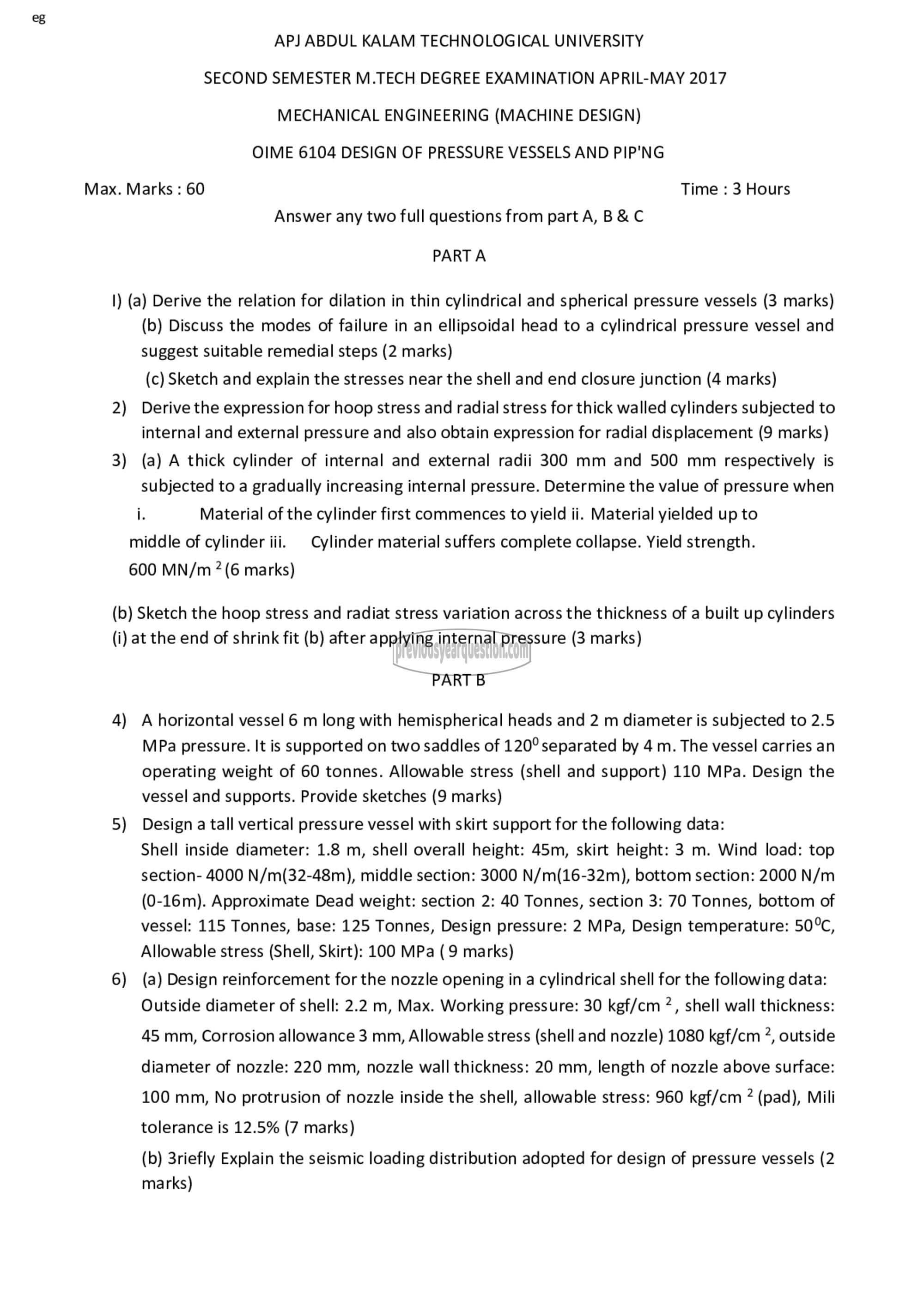 Question Paper - Design of Pressure Vessels and Piping-1