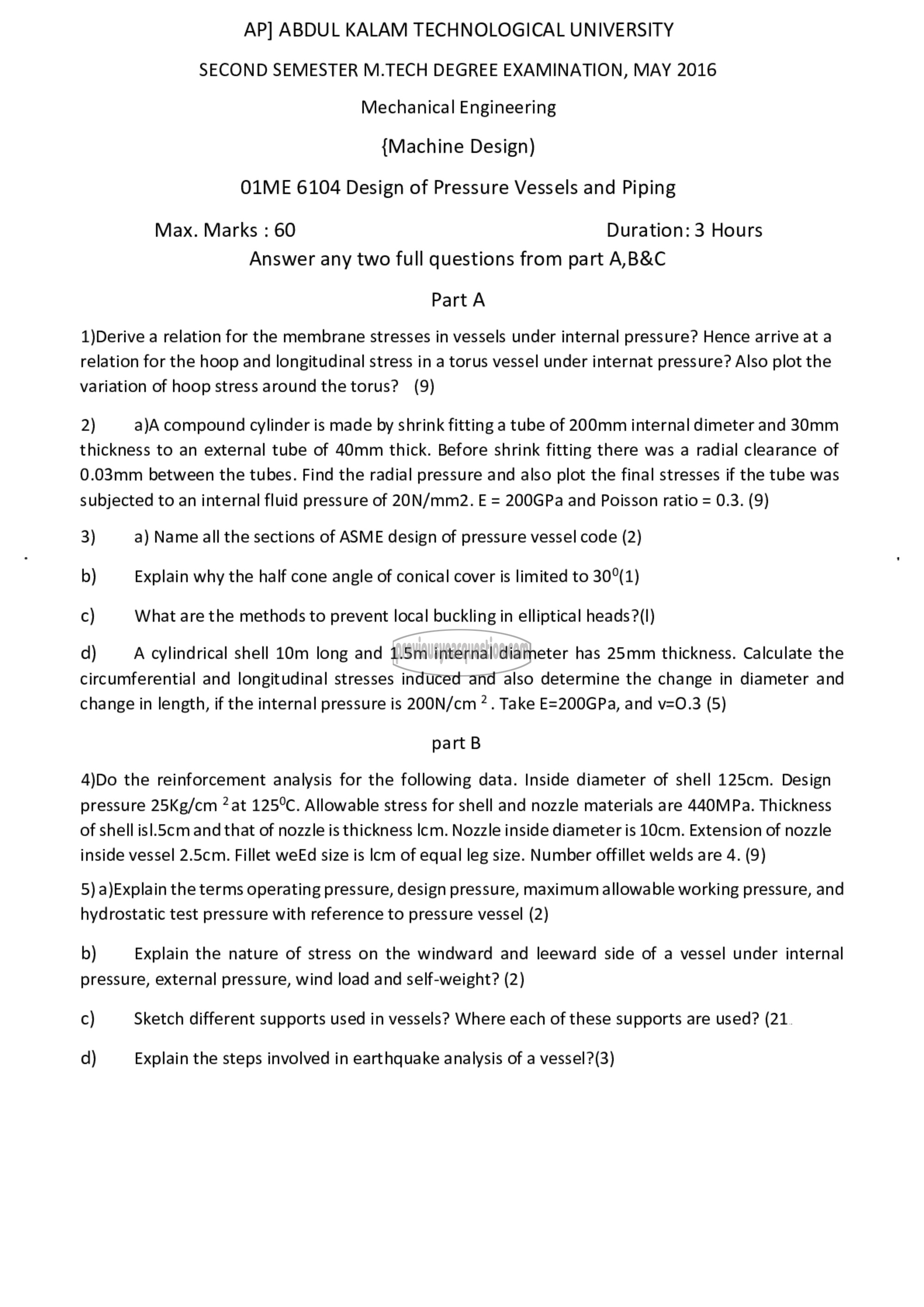 Question Paper - Design of Pressure Vessels and Piping-1