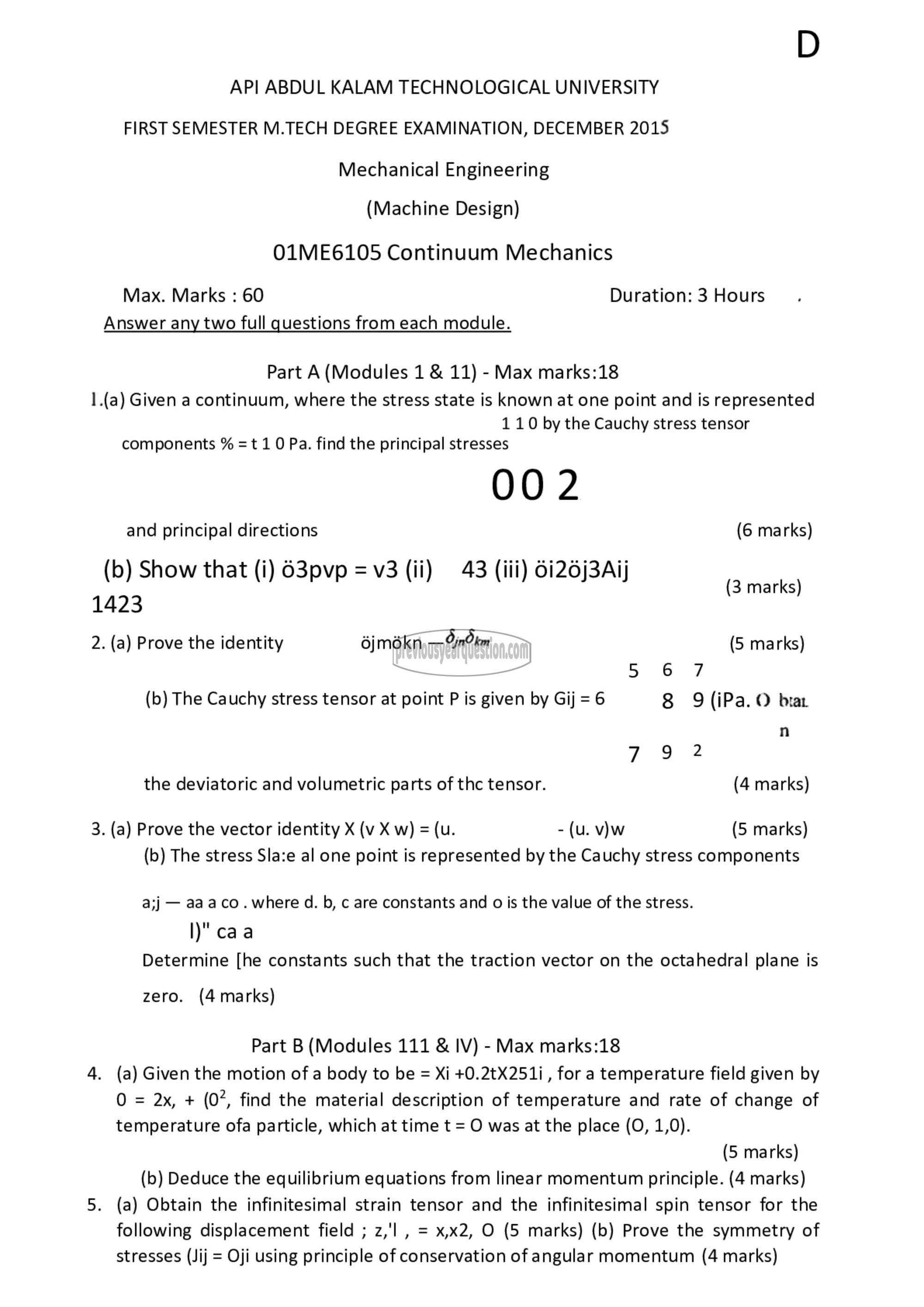 Question Paper - Continuum Mechanics-1