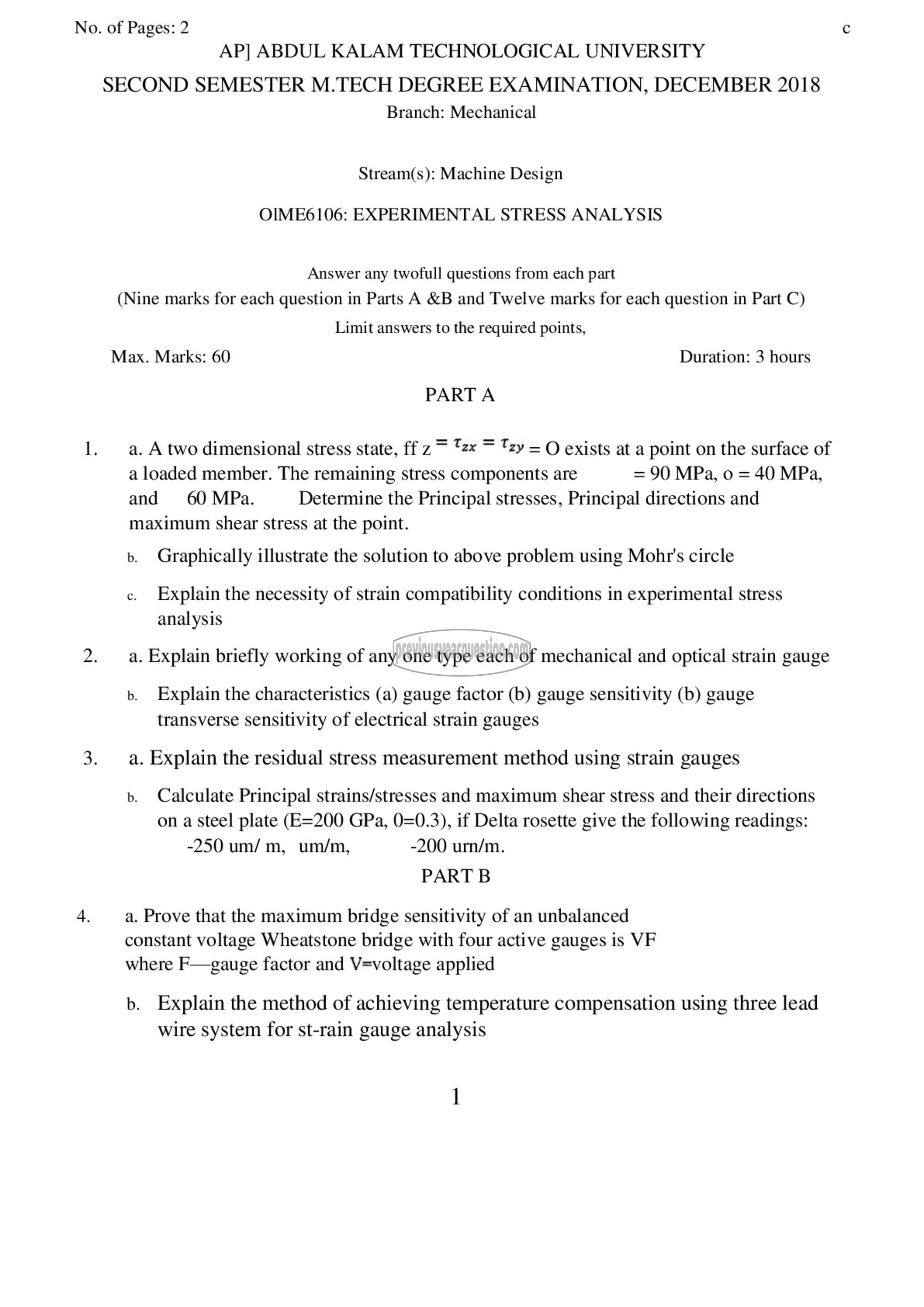 Question Paper - Experimental Stress Analysis-1