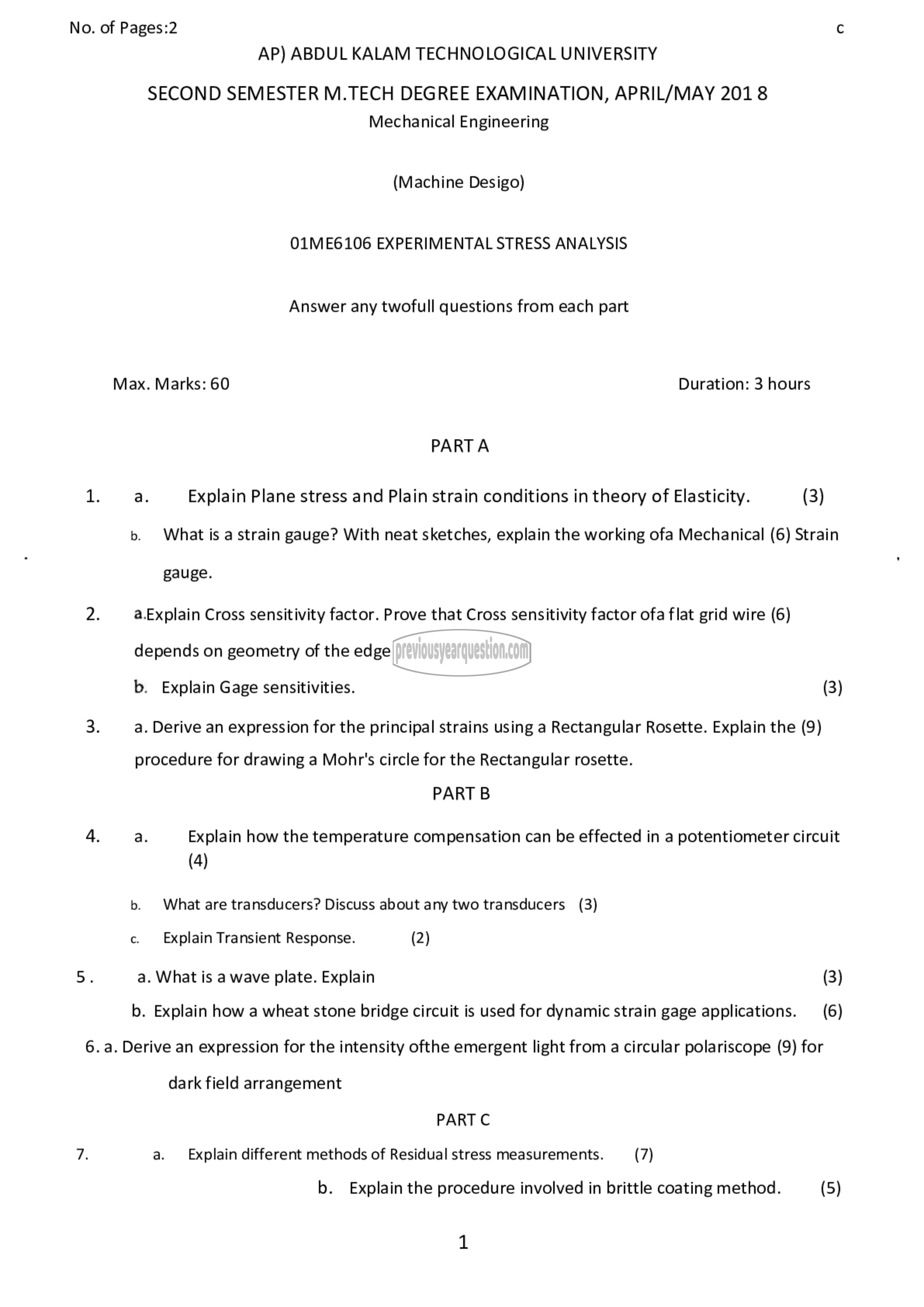 Question Paper - Experimental Stress Analysis-1