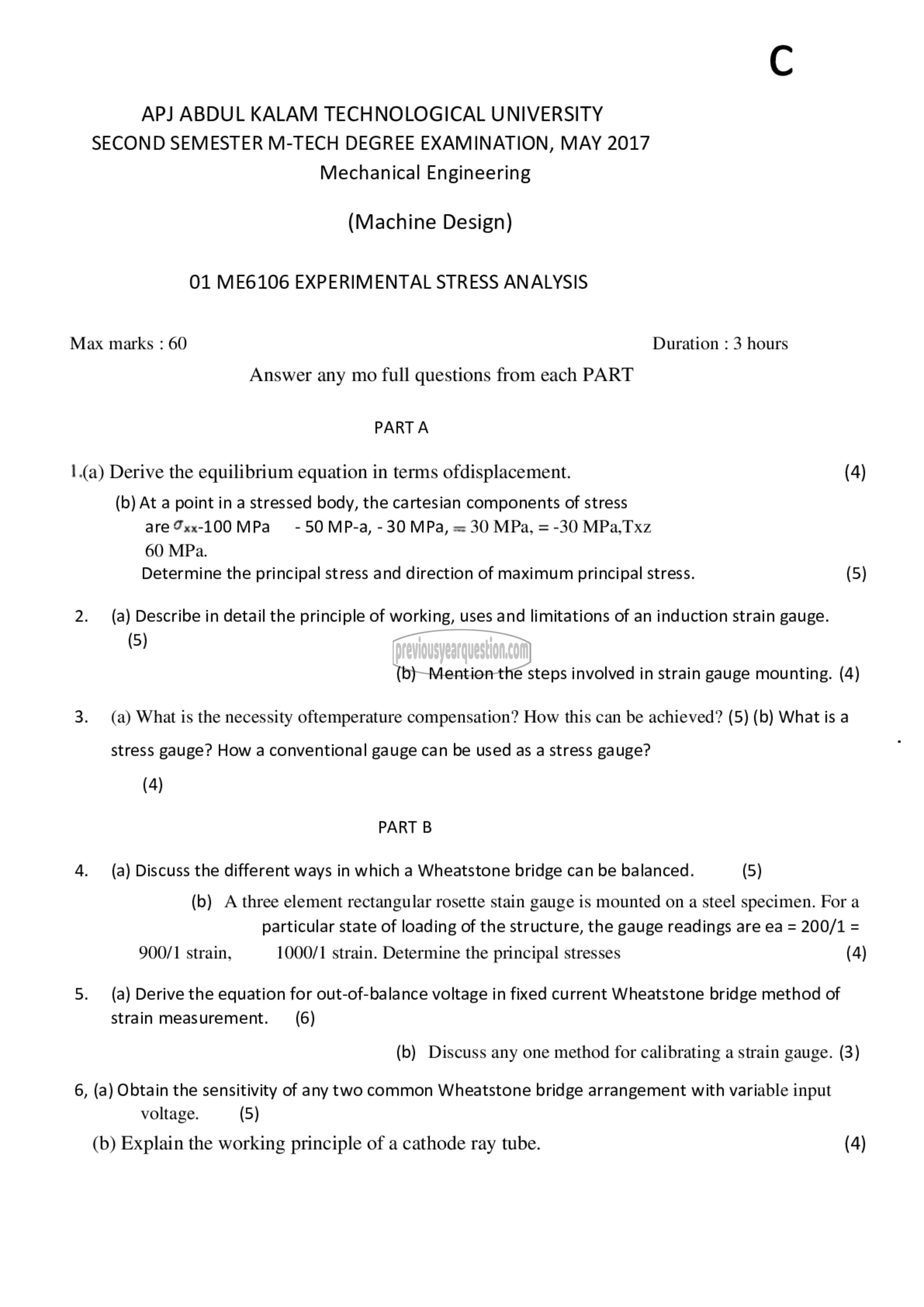 Question Paper - Experimental Stress Analysis-1