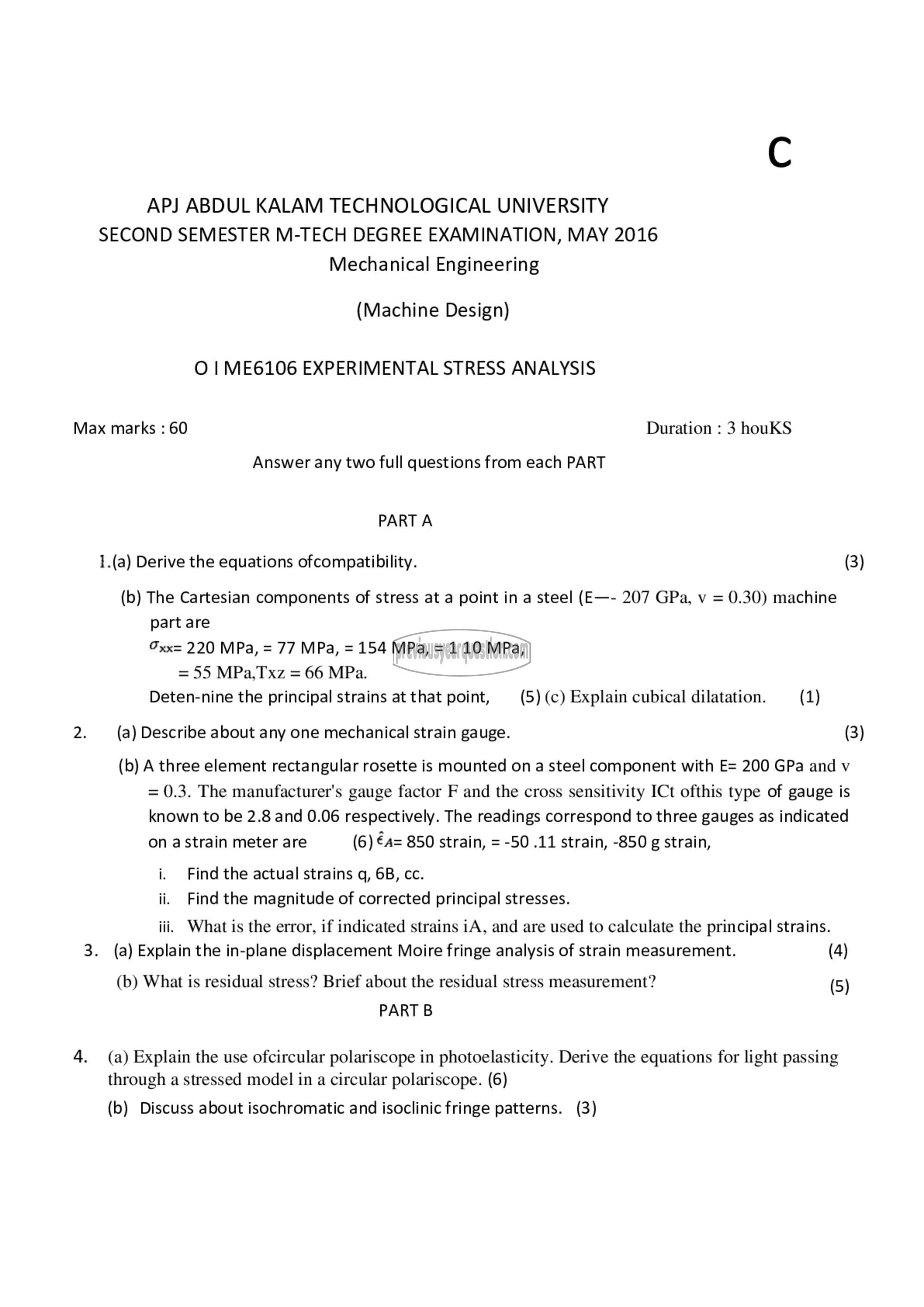 Question Paper - Experimental Stress Analysis-1