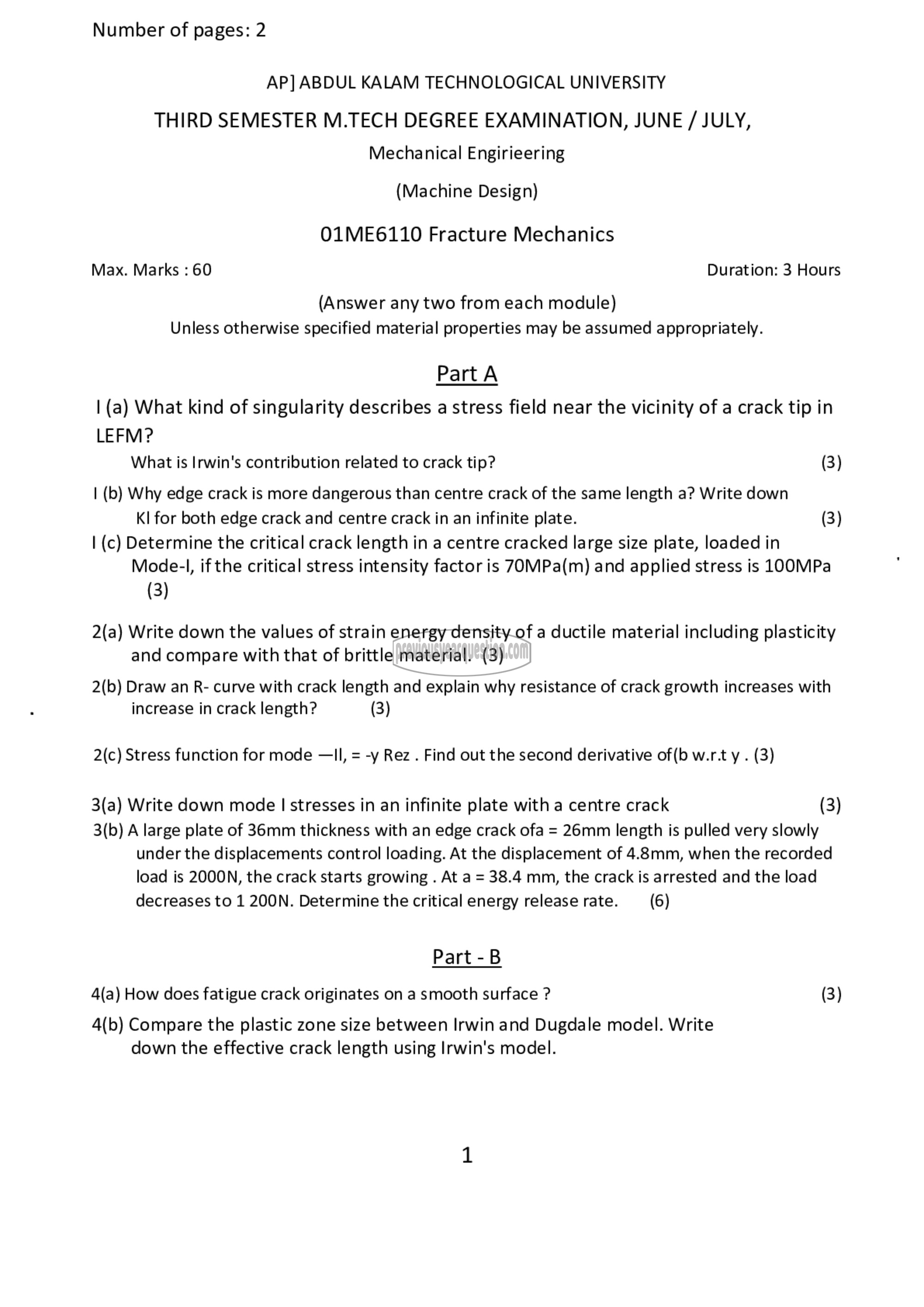 Question Paper - Fracture Mechanics-1