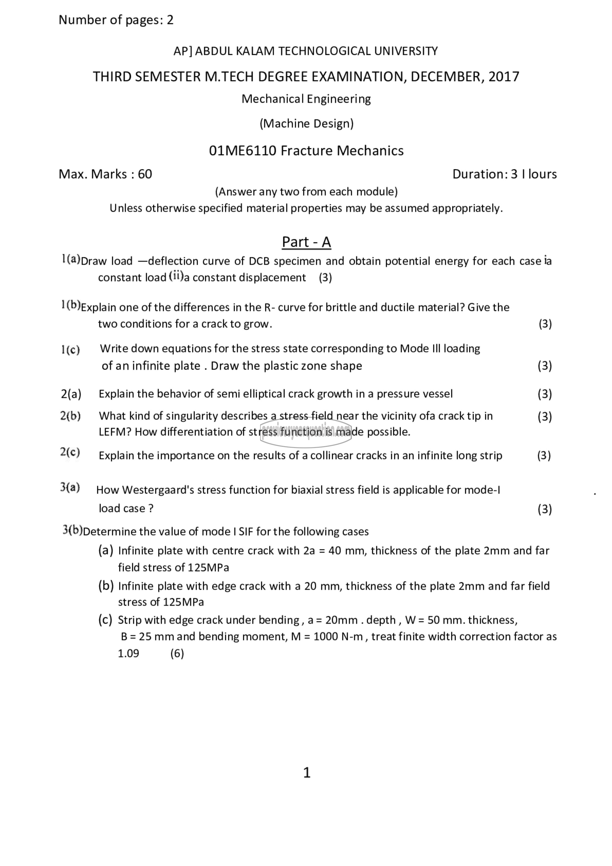 Question Paper - Fracture Mechanics-1