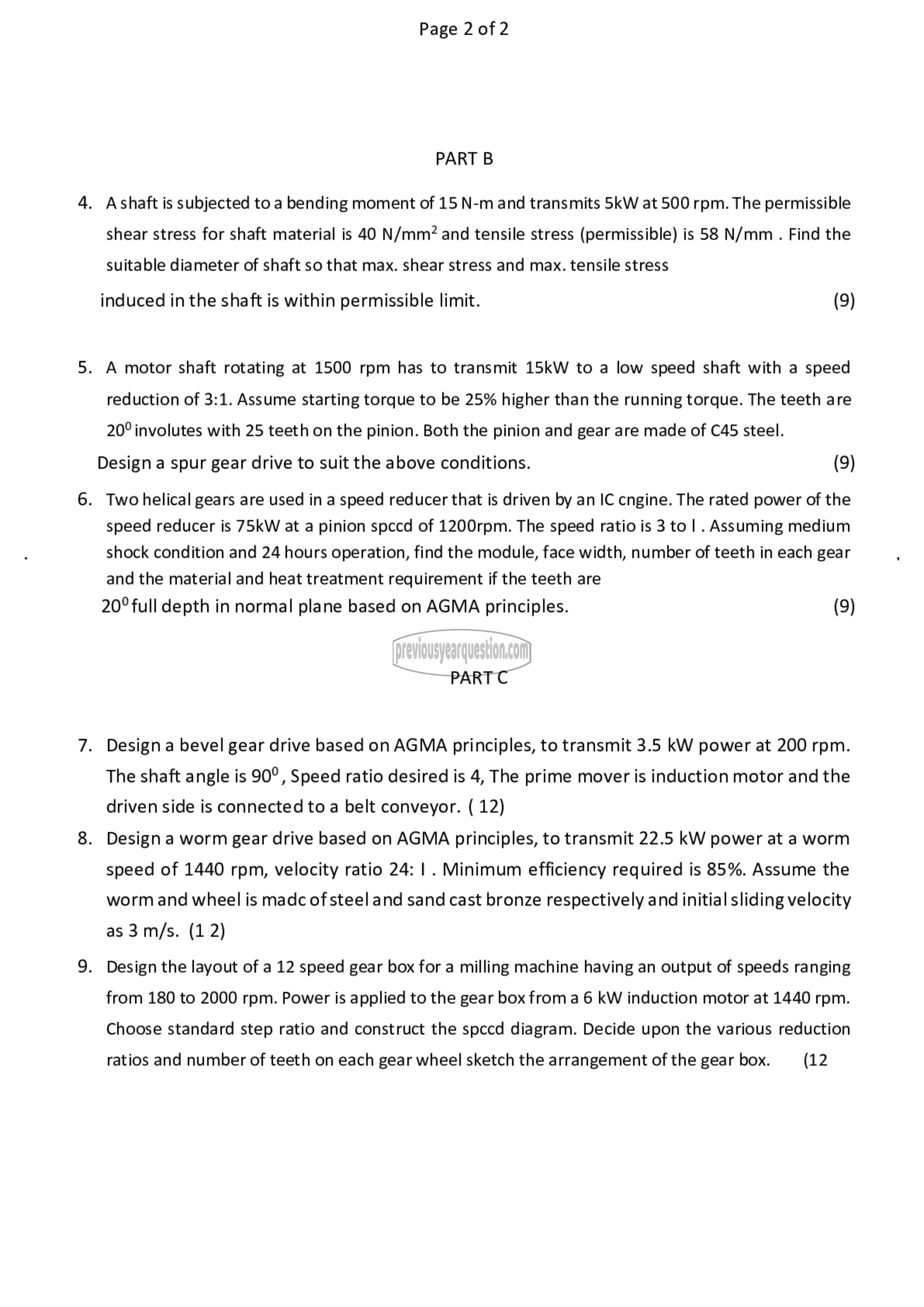 Question Paper - Design of Power Transmission Elements-2