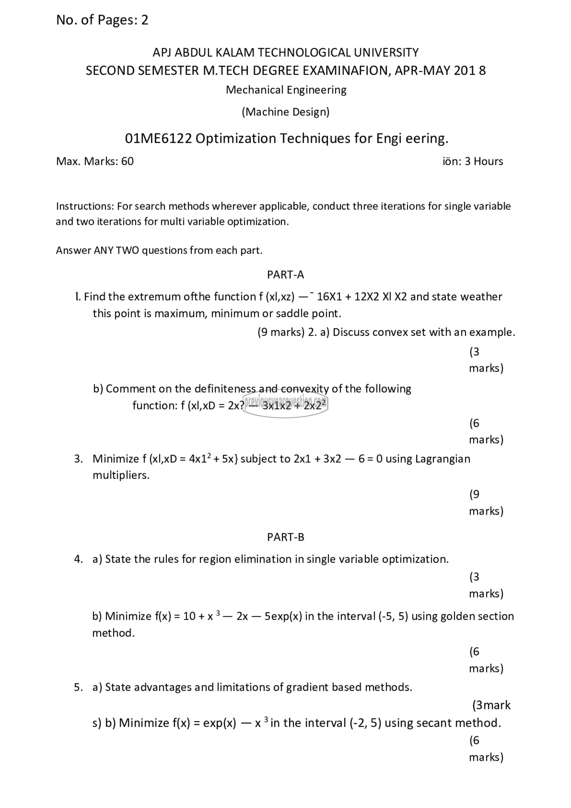 Question Paper - Optimization Techniques for Engineering-1