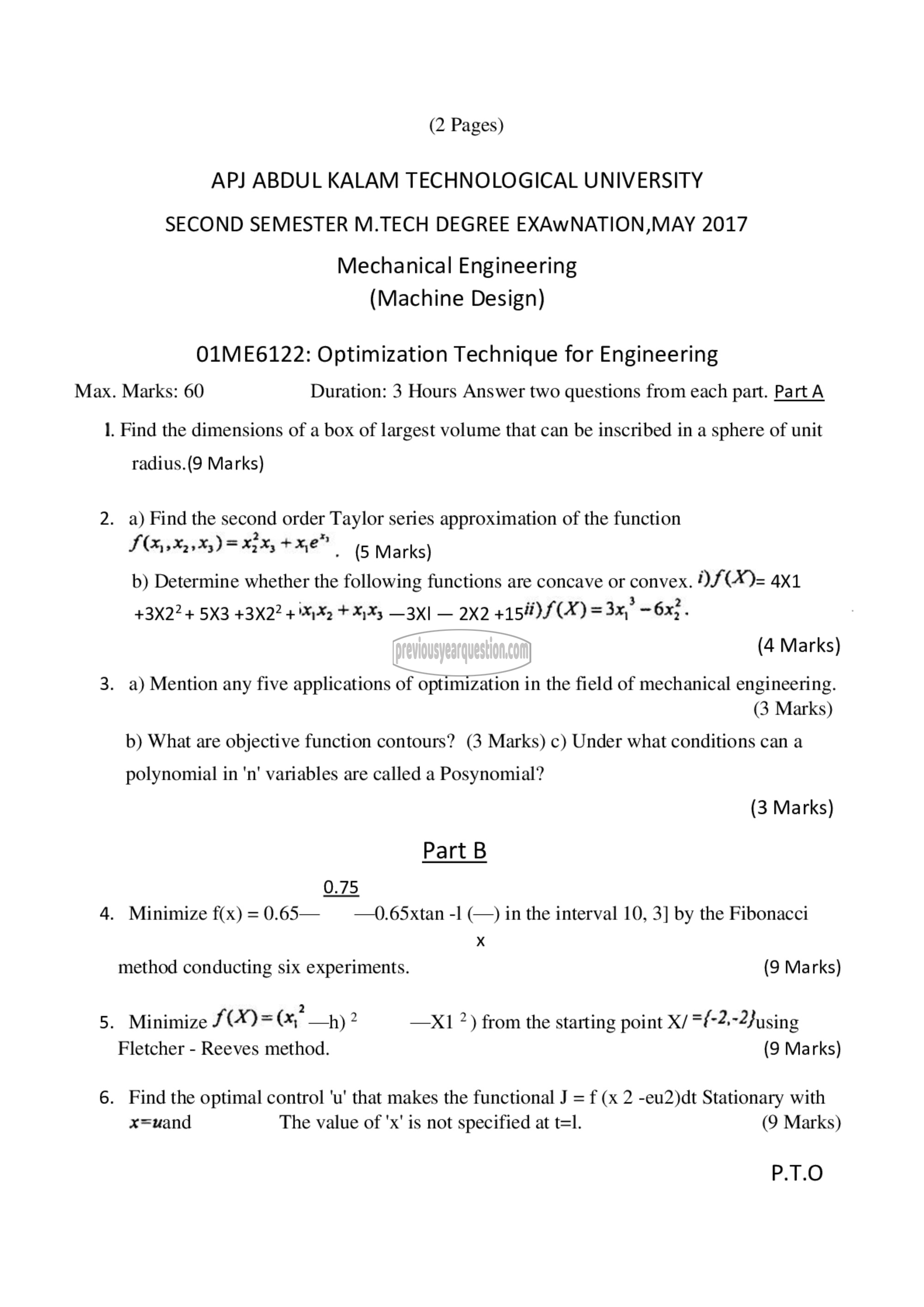 Question Paper - Optimization Techniques for Engineering-1