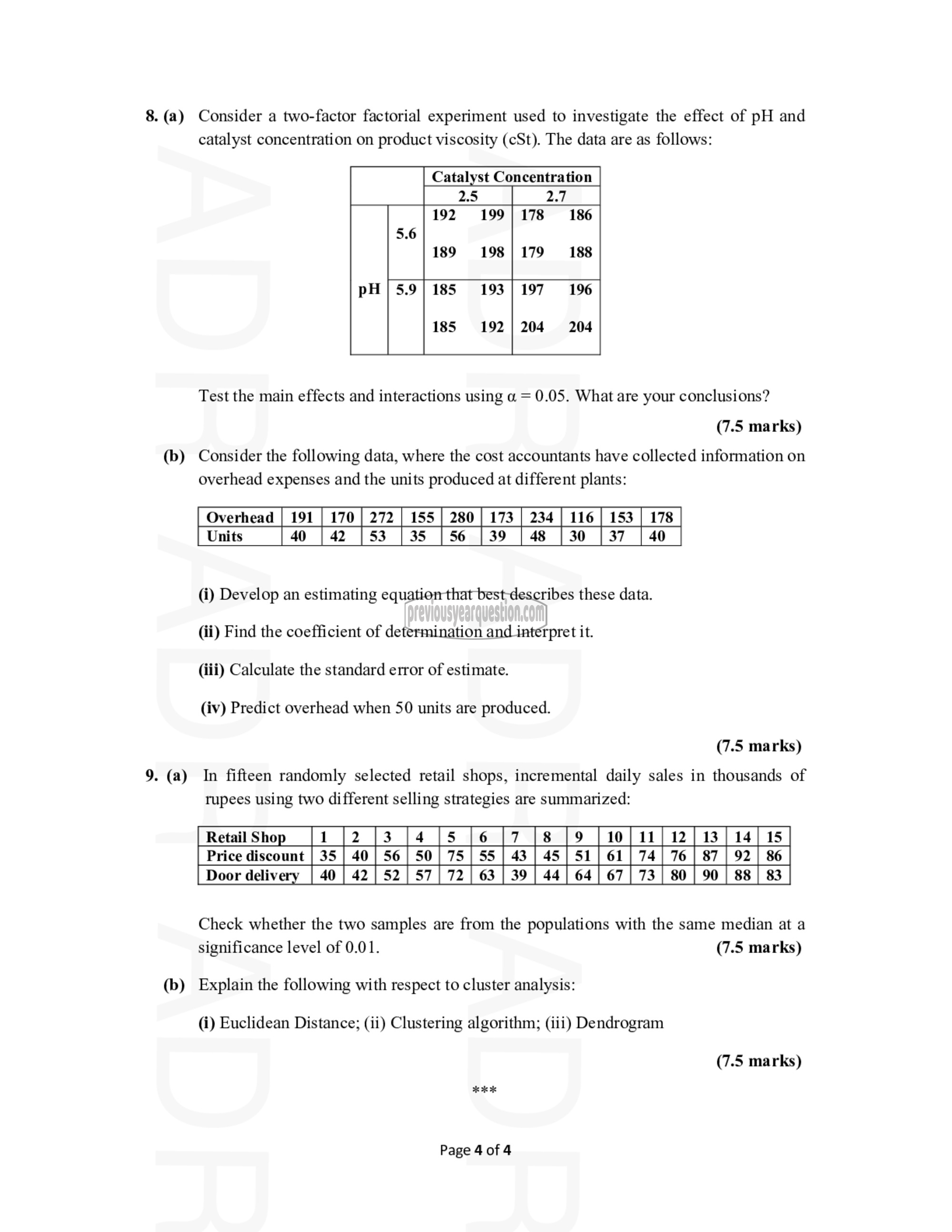 Question Paper - Statistics for Engineering Applications-4