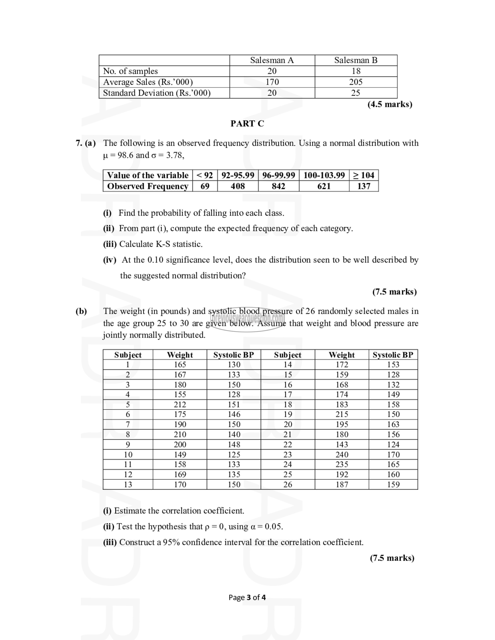 Question Paper - Statistics for Engineering Applications-3