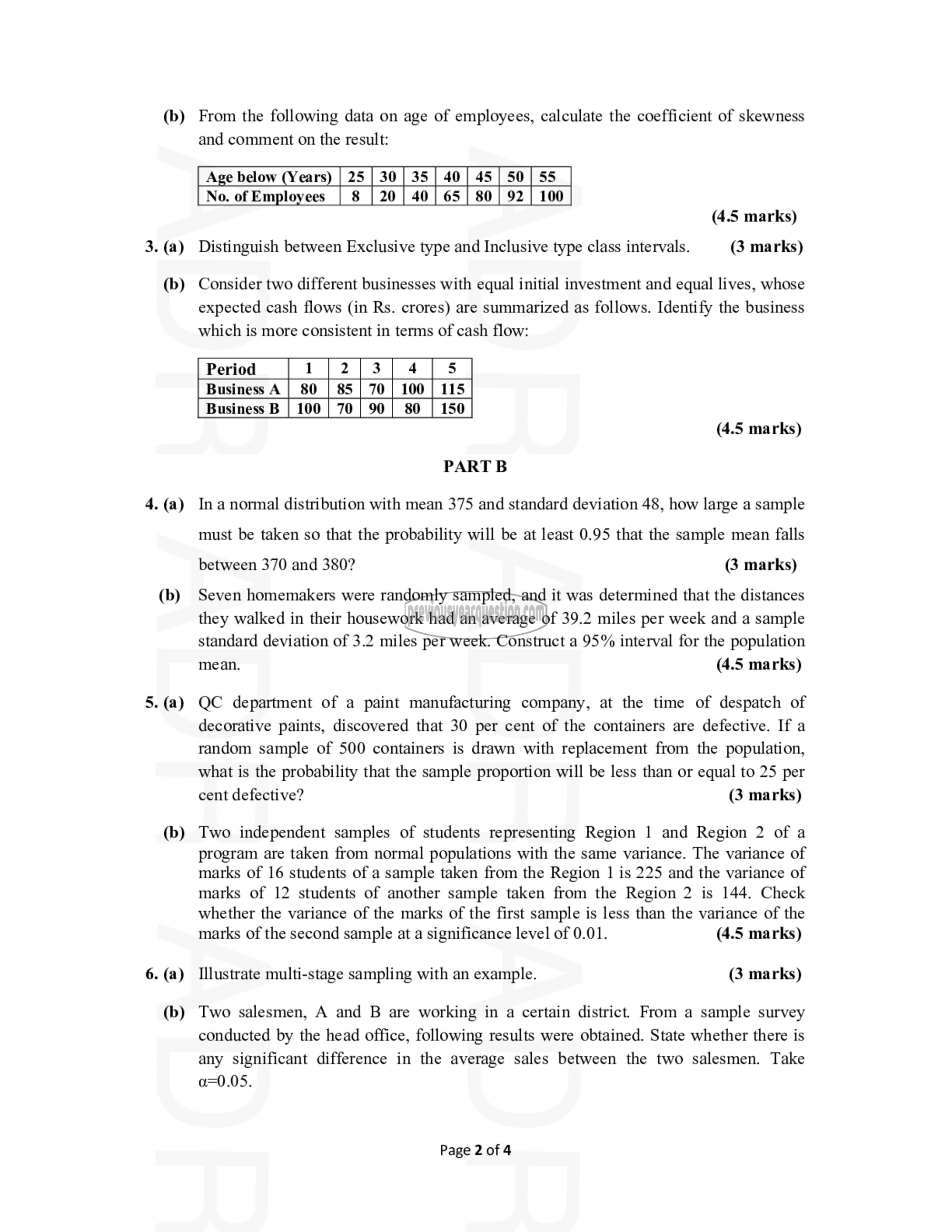 Question Paper - Statistics for Engineering Applications-2