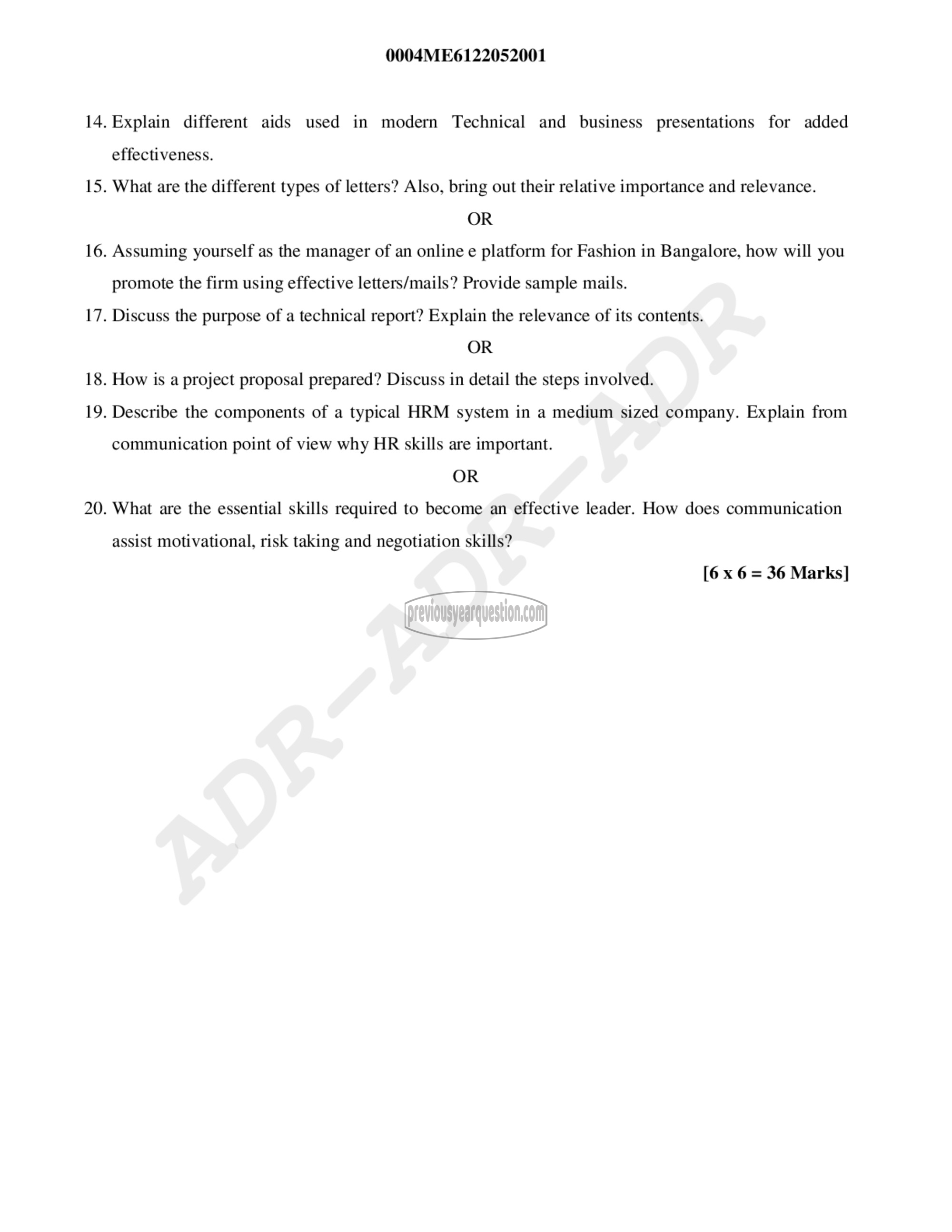 Question Paper - Business Communication and Report writing-2