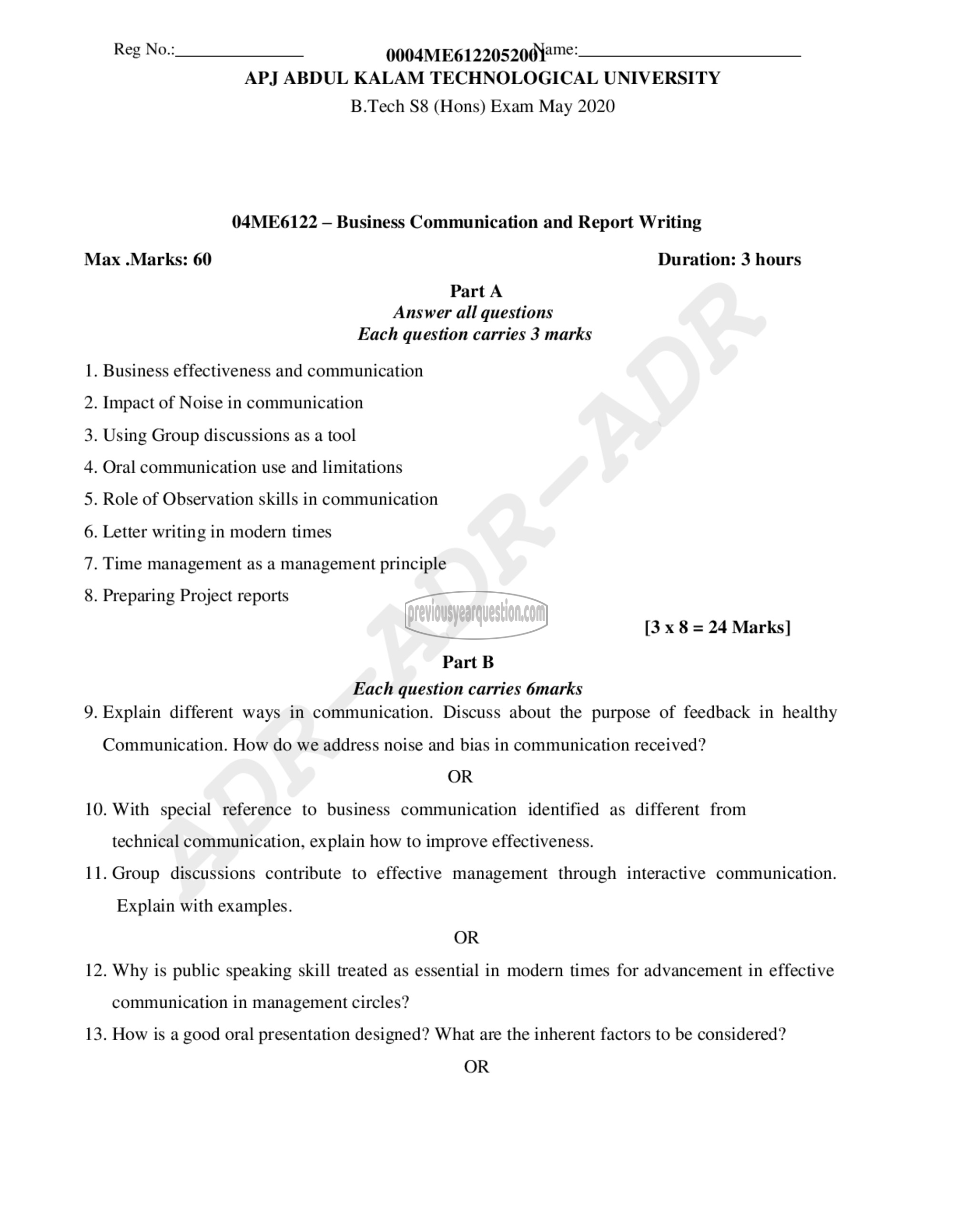 Question Paper - Business Communication and Report writing-1