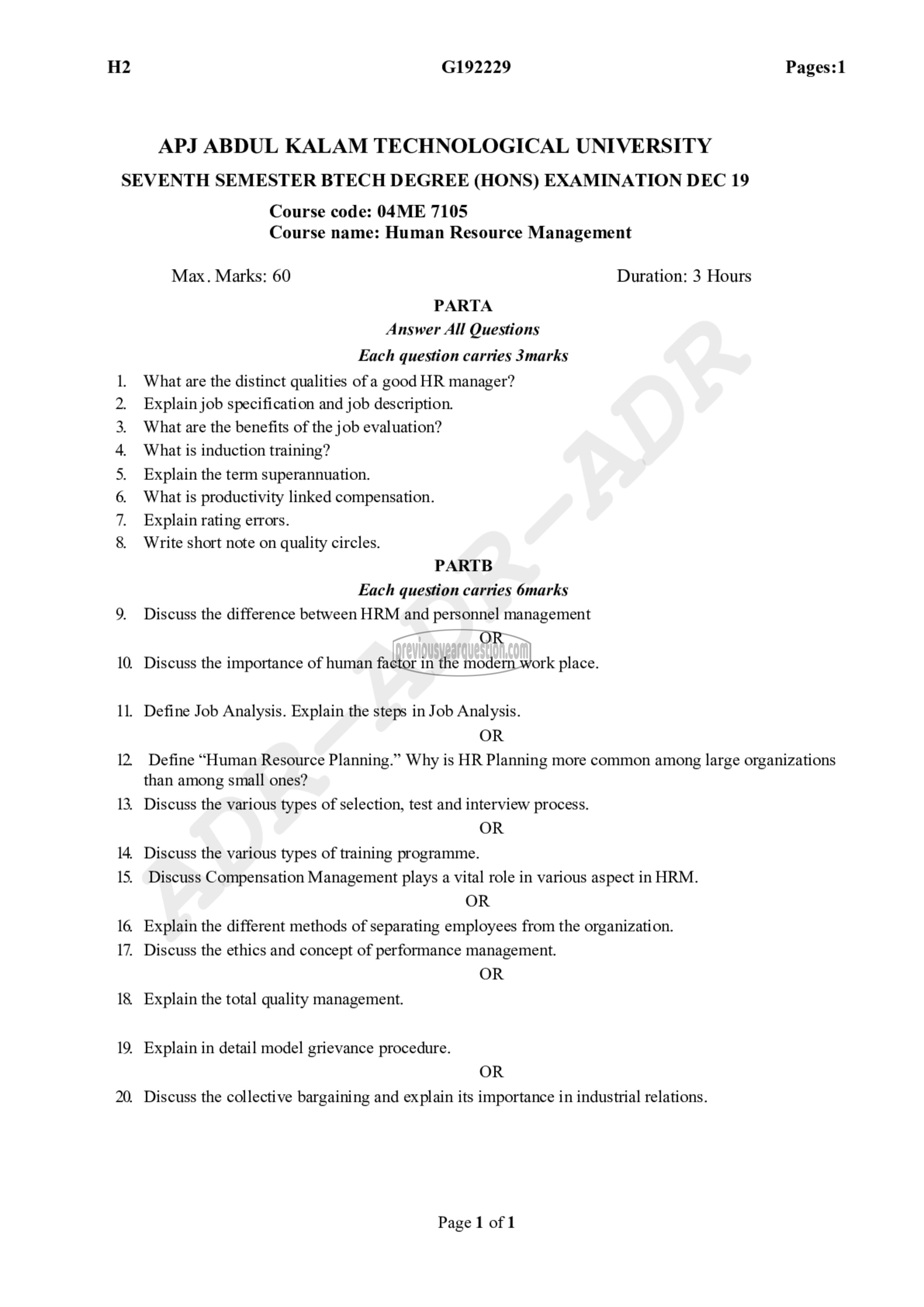 Question Paper - Human Resource Management-1