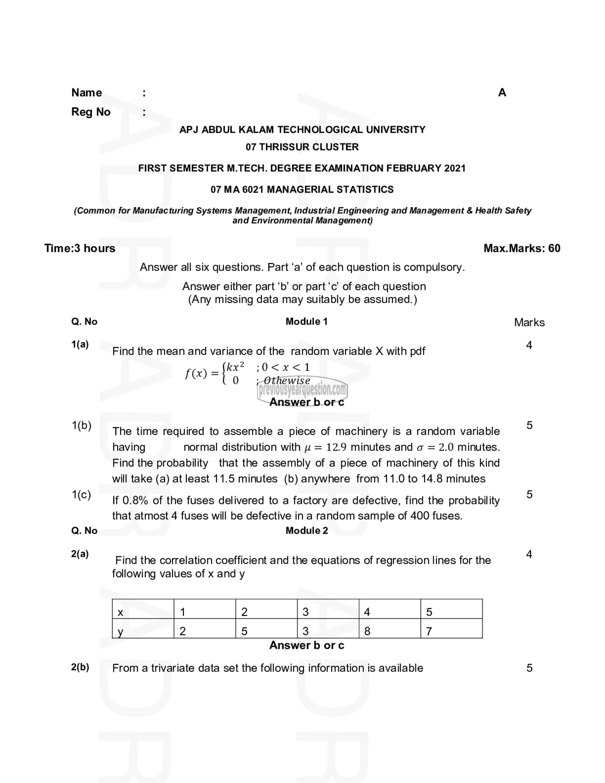 Question Paper - Managerial Statistics-1