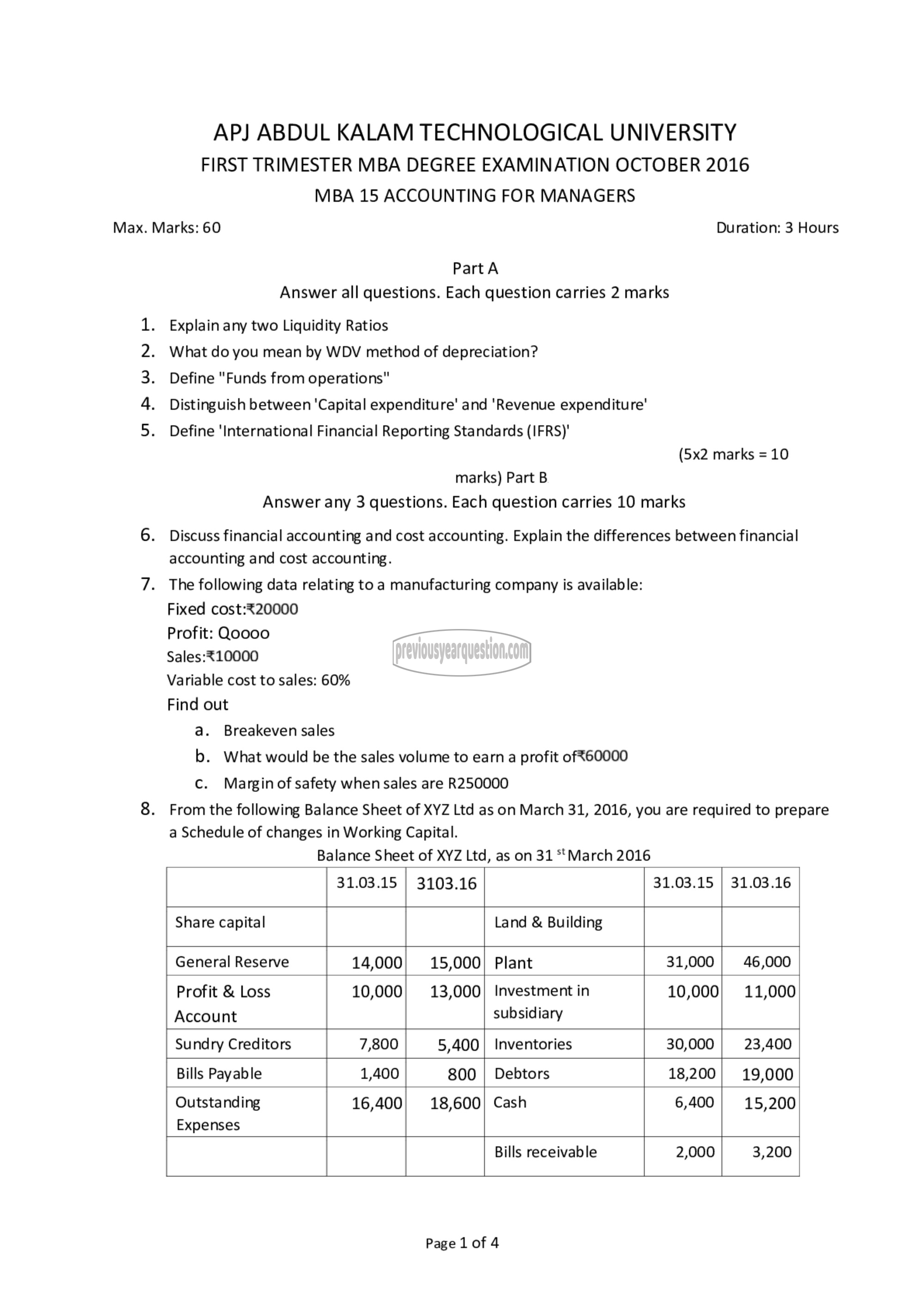 Question Paper - Accounting for Managers-1