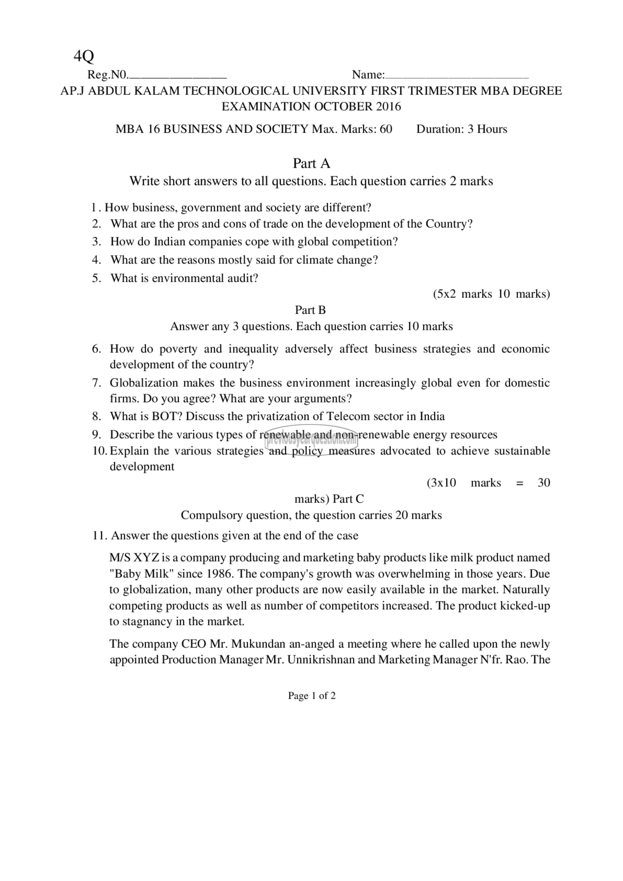 Question Paper - Business and Society-1