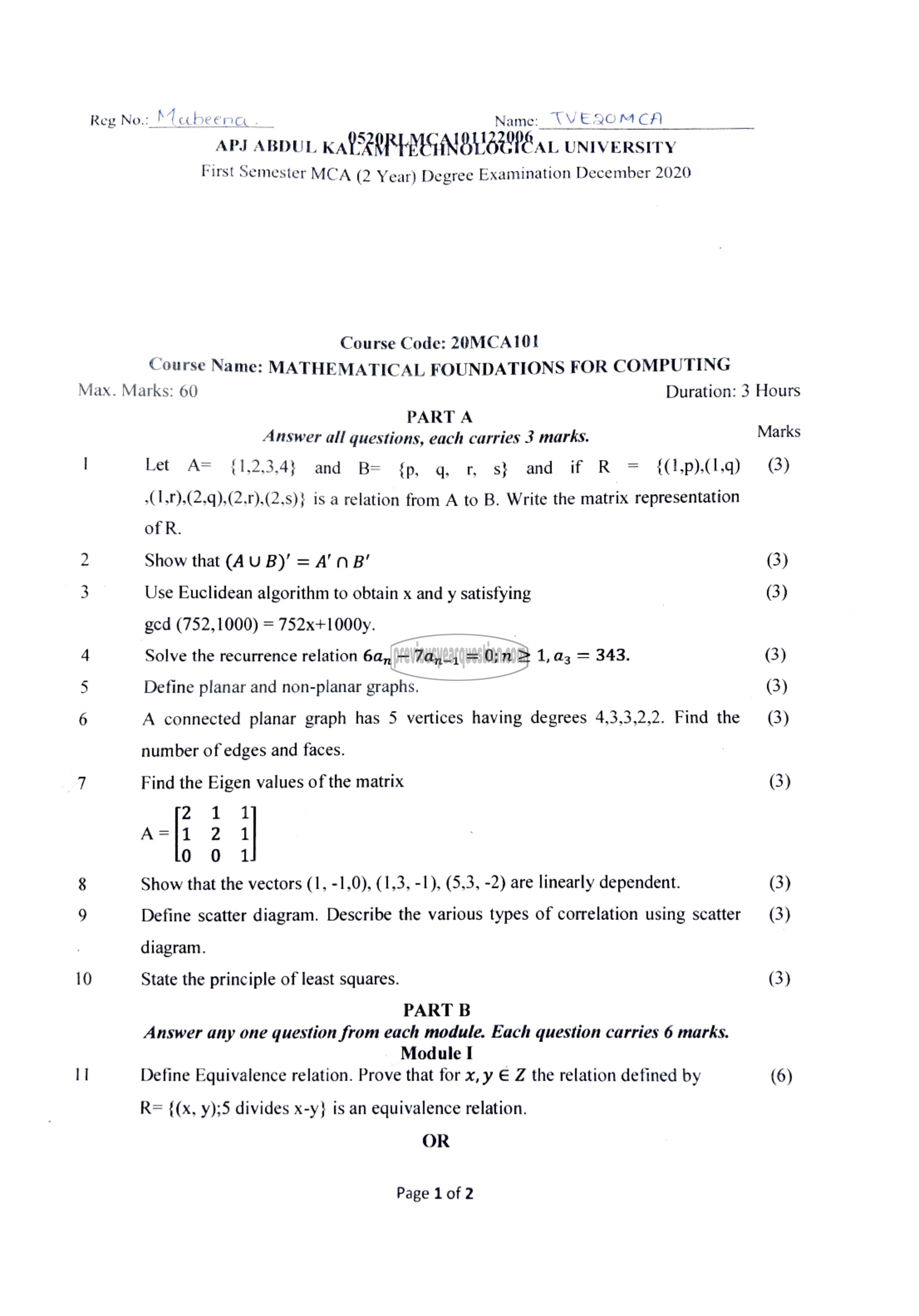 Question Paper - Mathematical Foundations for Computing-1