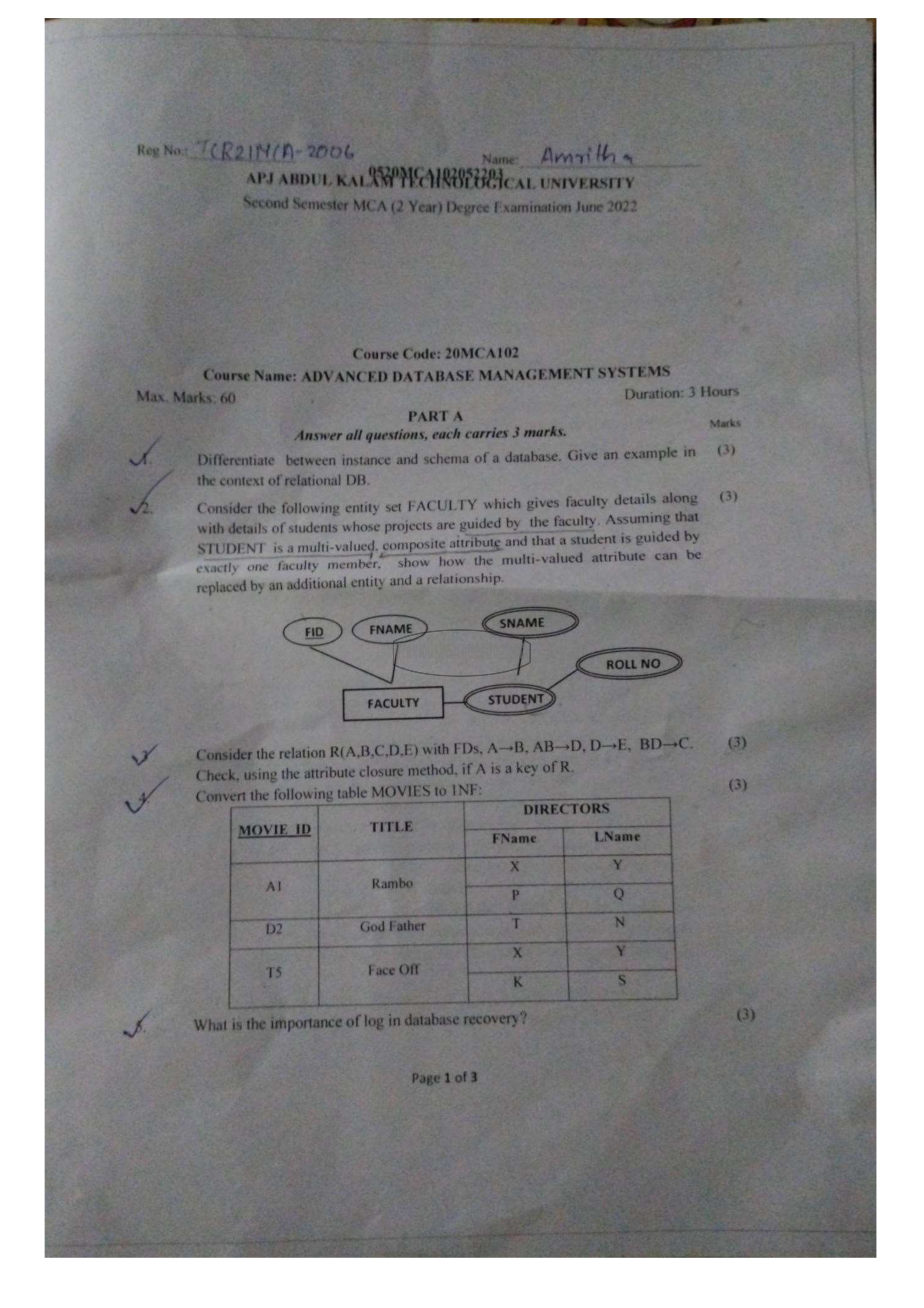 Question Paper - Advanced Database Management Systems-1