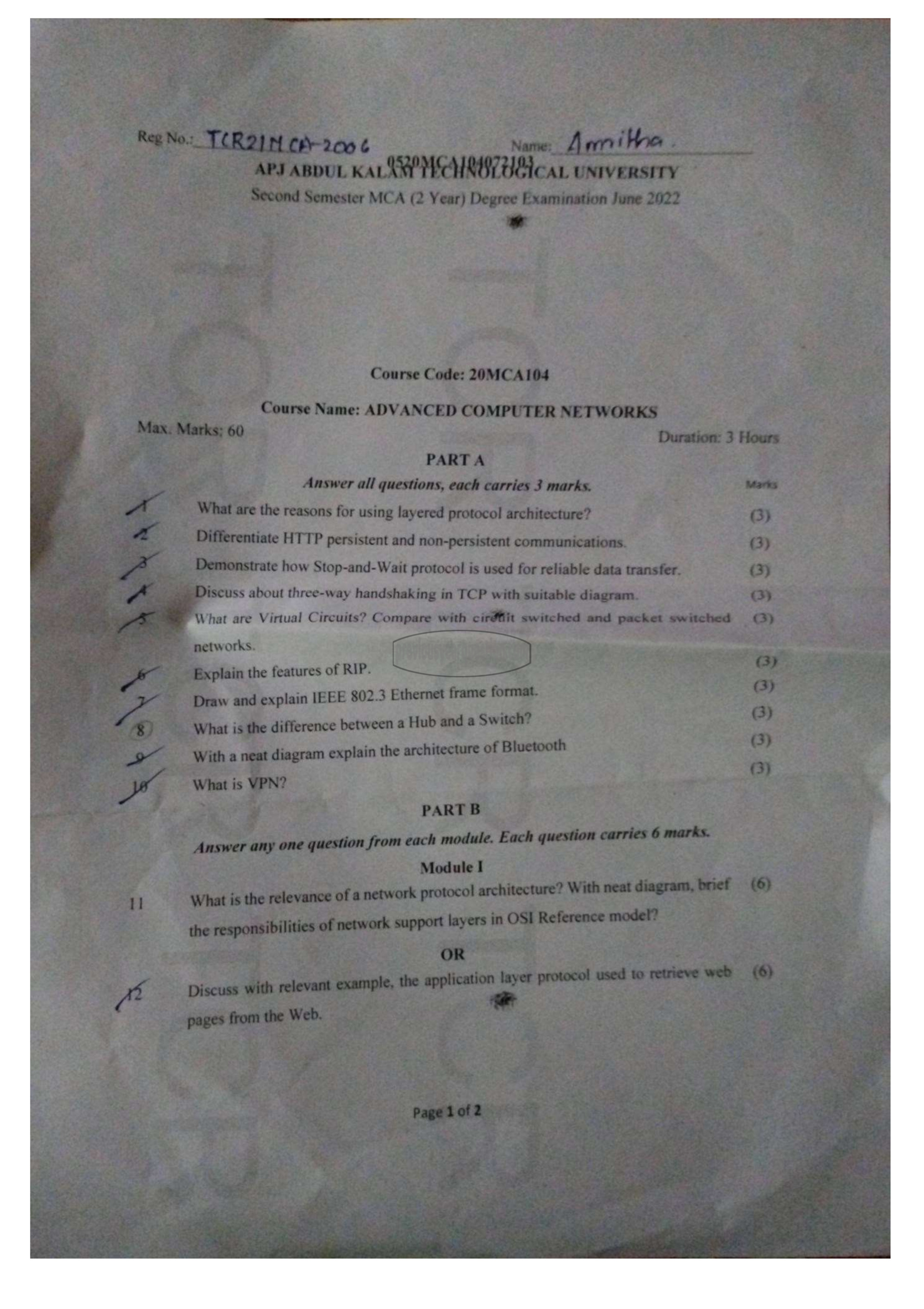 Question Paper - Advanced Computer Networks-1