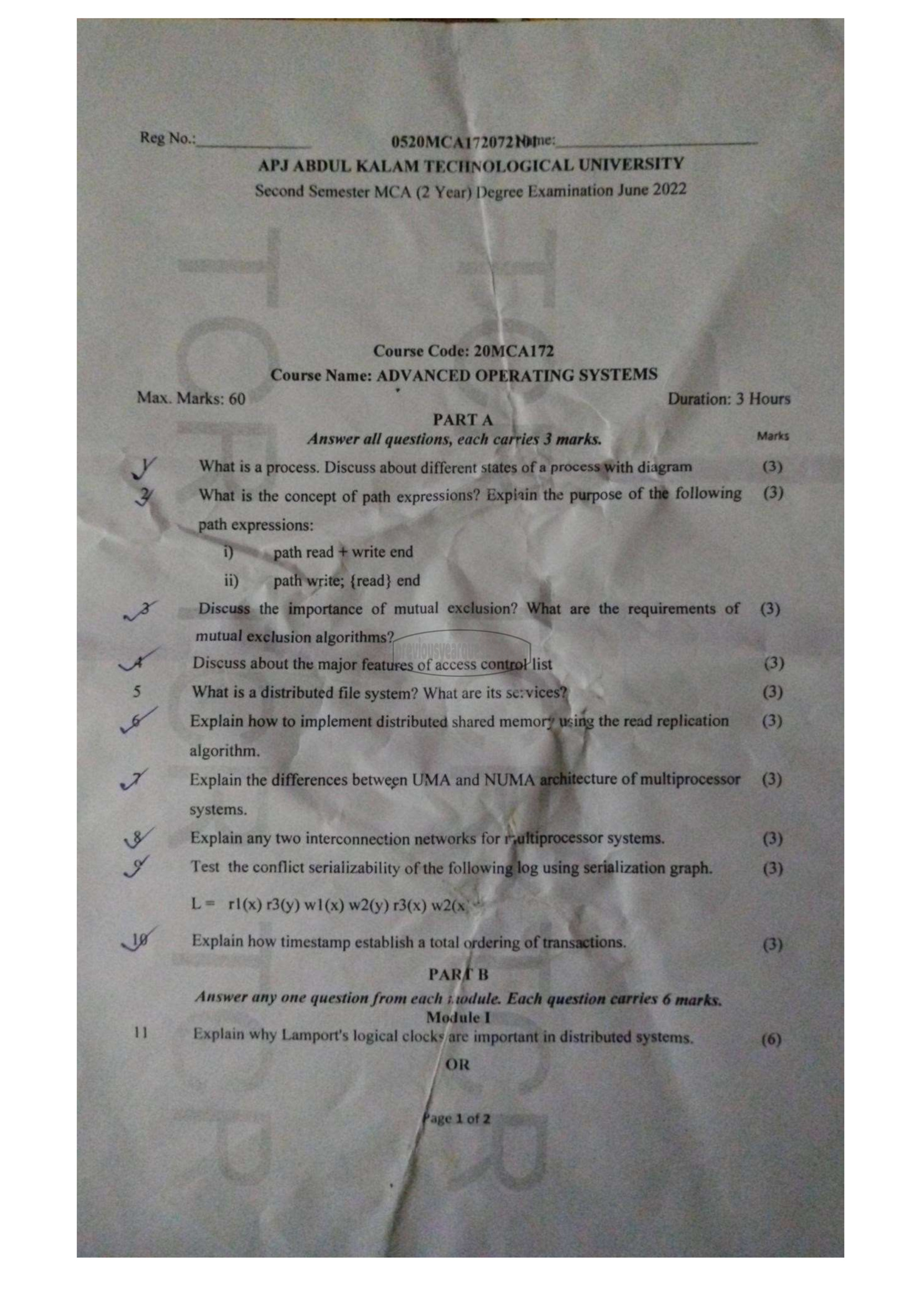 Question Paper - Advanced Operating Systems-1