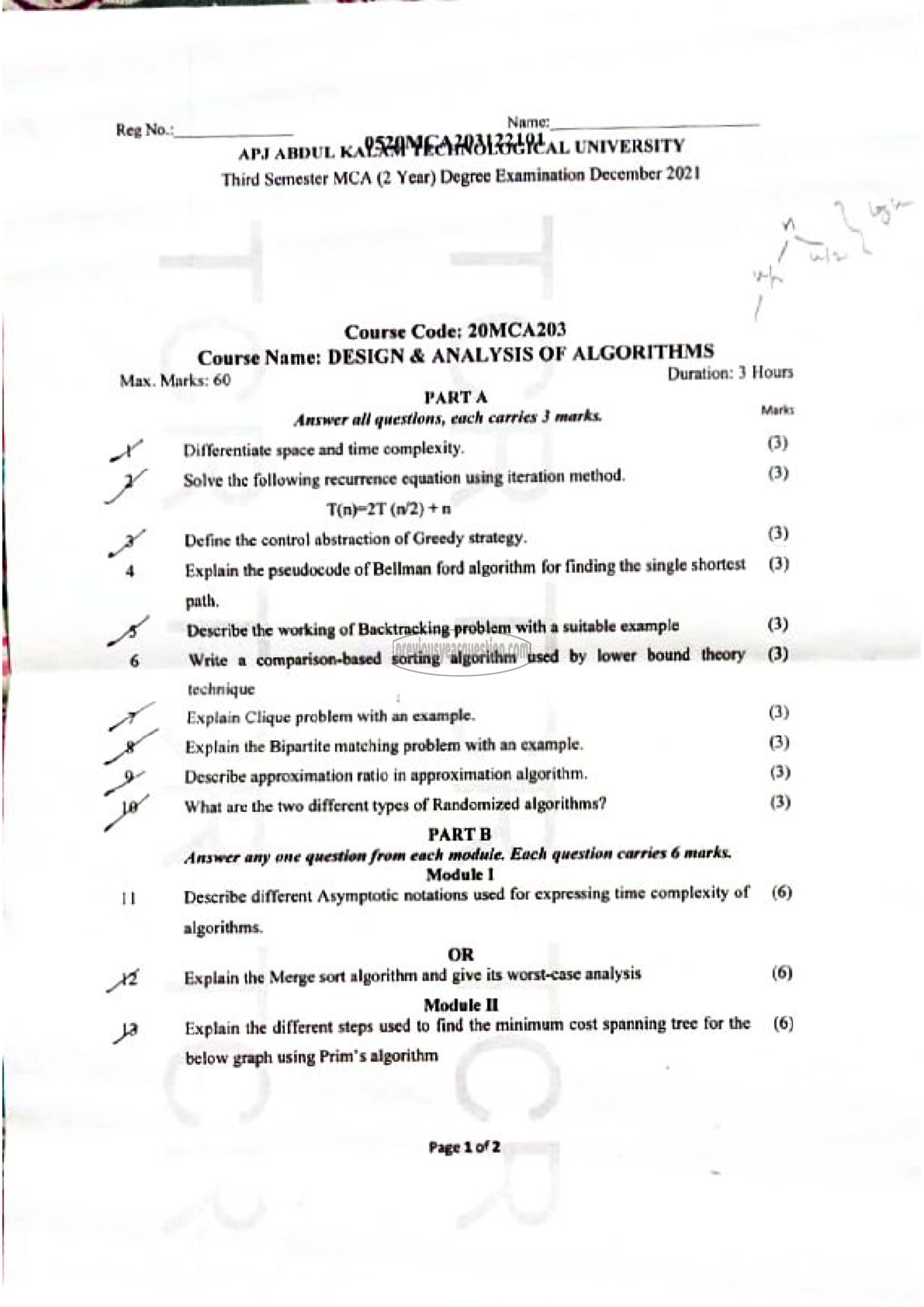 Question Paper - Design & Analysis of Algorithms-1