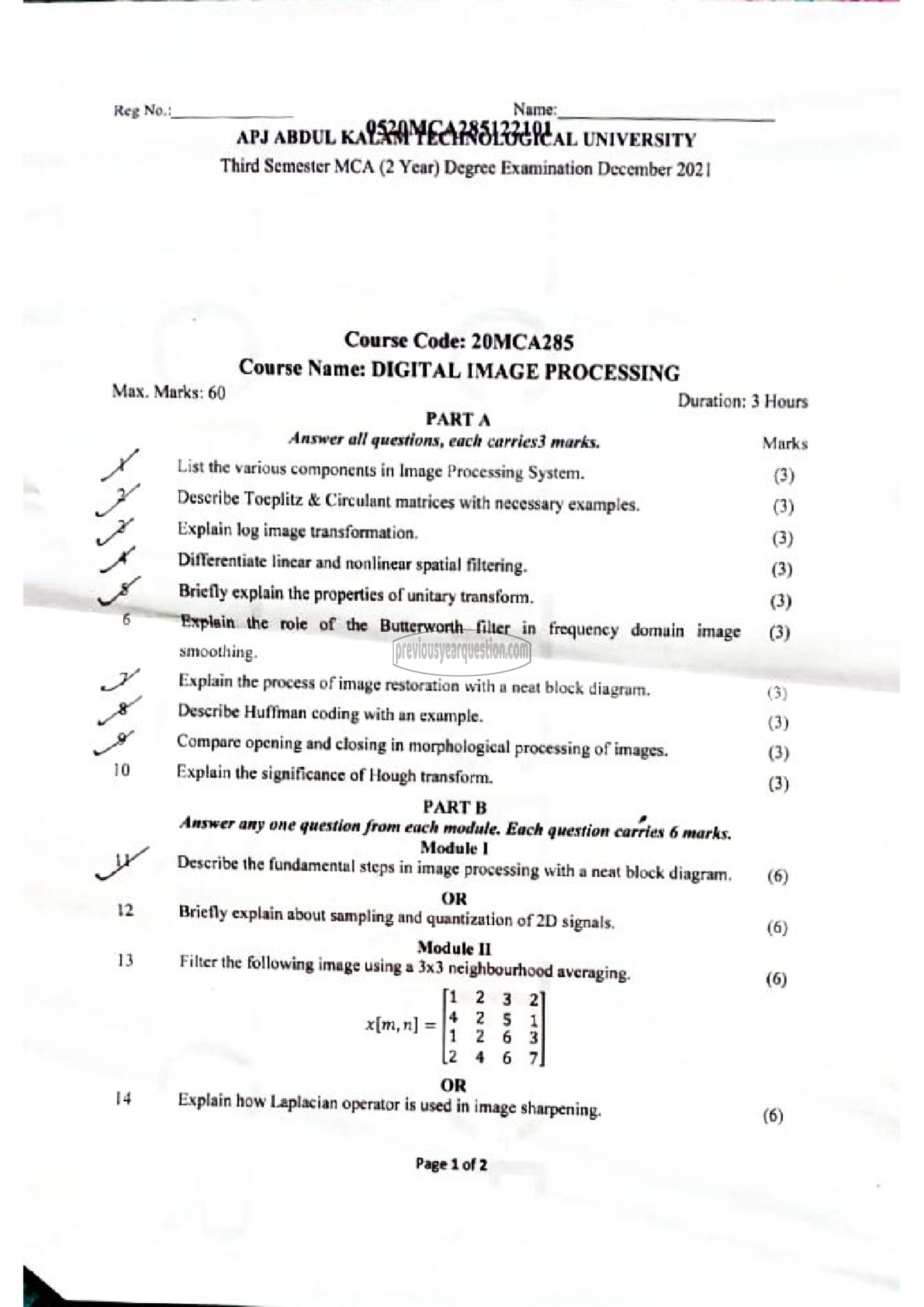 Question Paper - Digital Image Processing-1