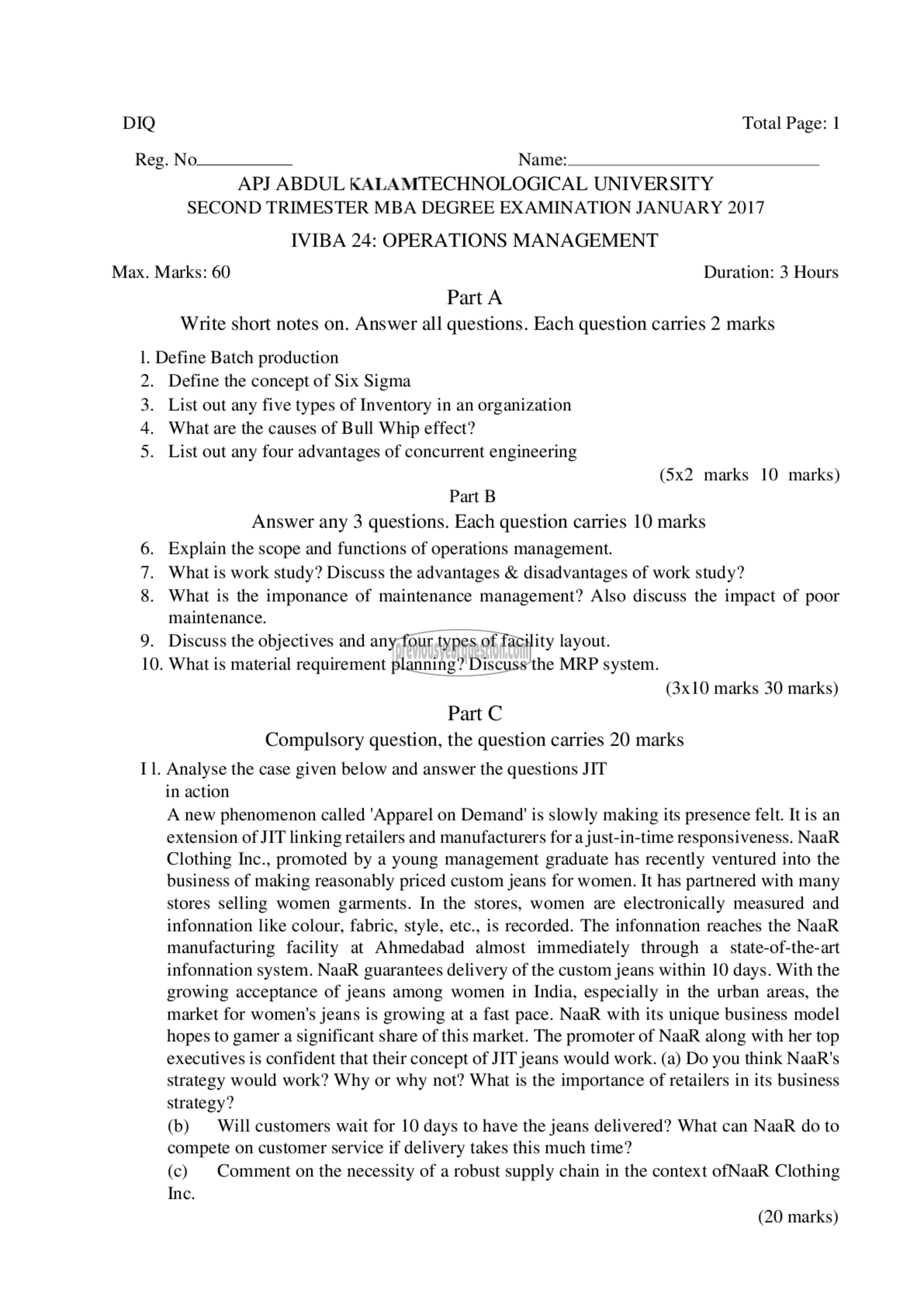 Question Paper - Operations Management-1