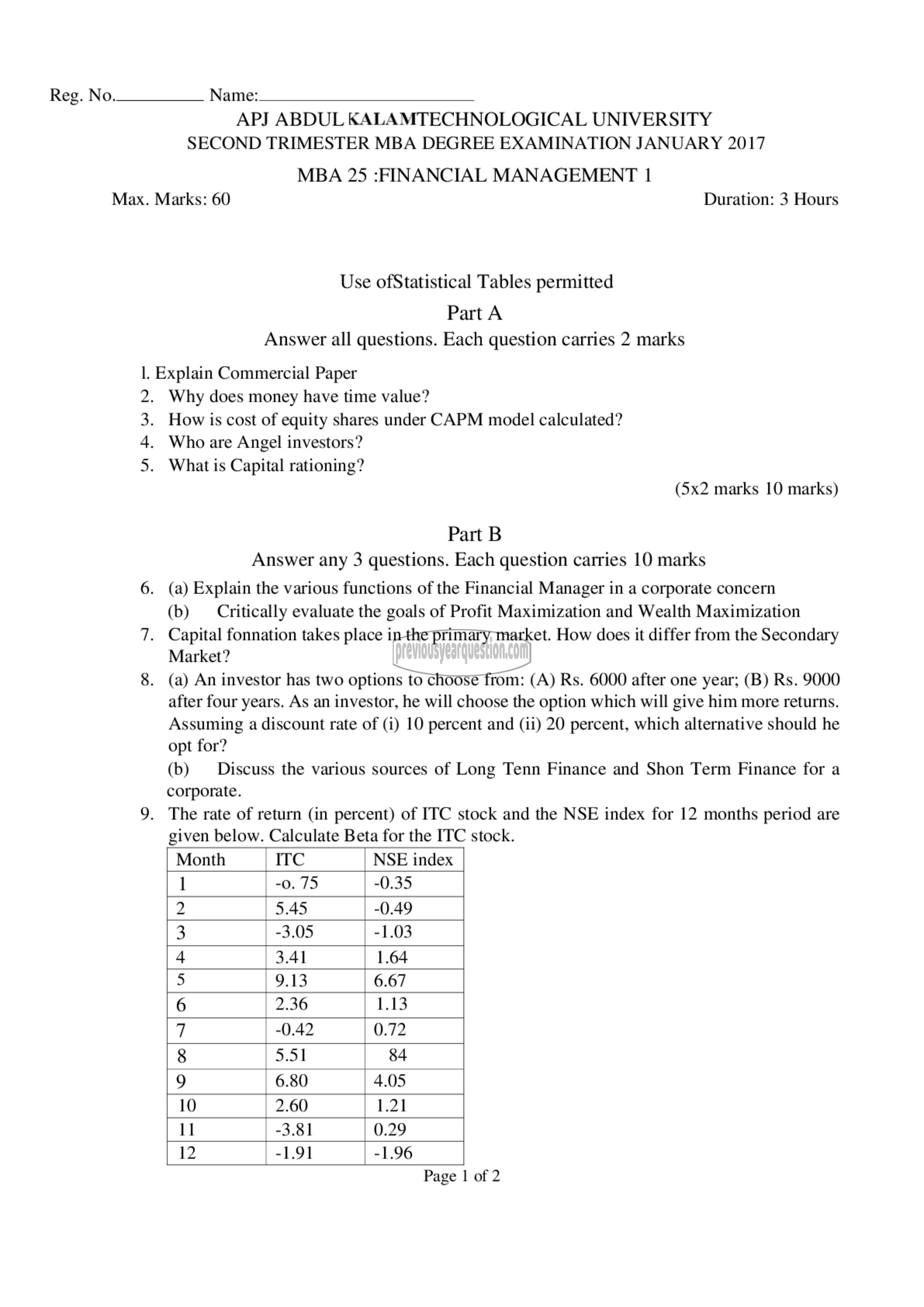 Question Paper - Financial Management I-1