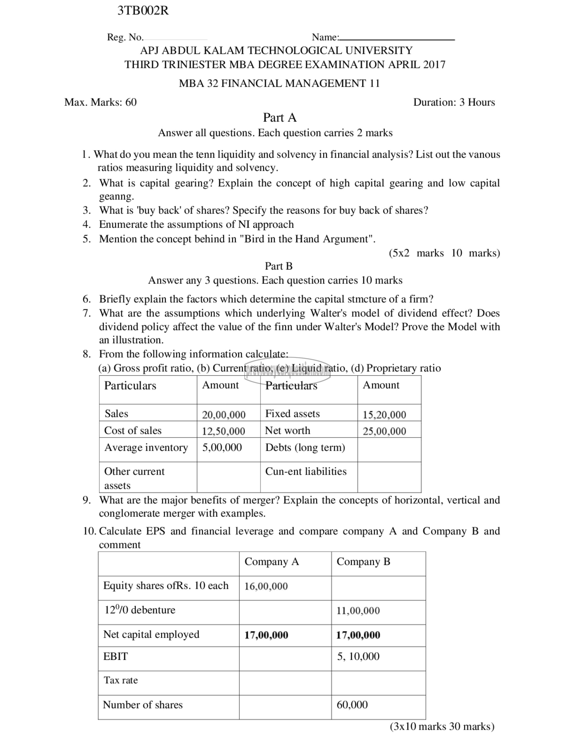 Question Paper - Financial Management II-1