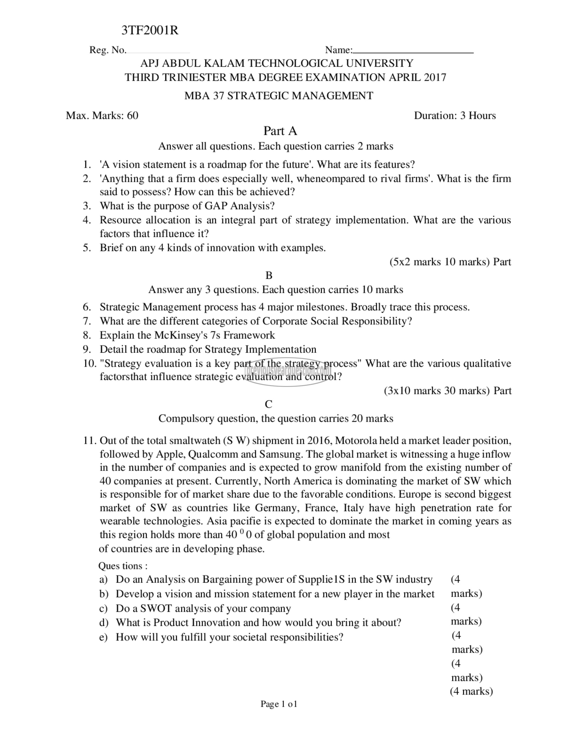 Question Paper - Strategic Management-1