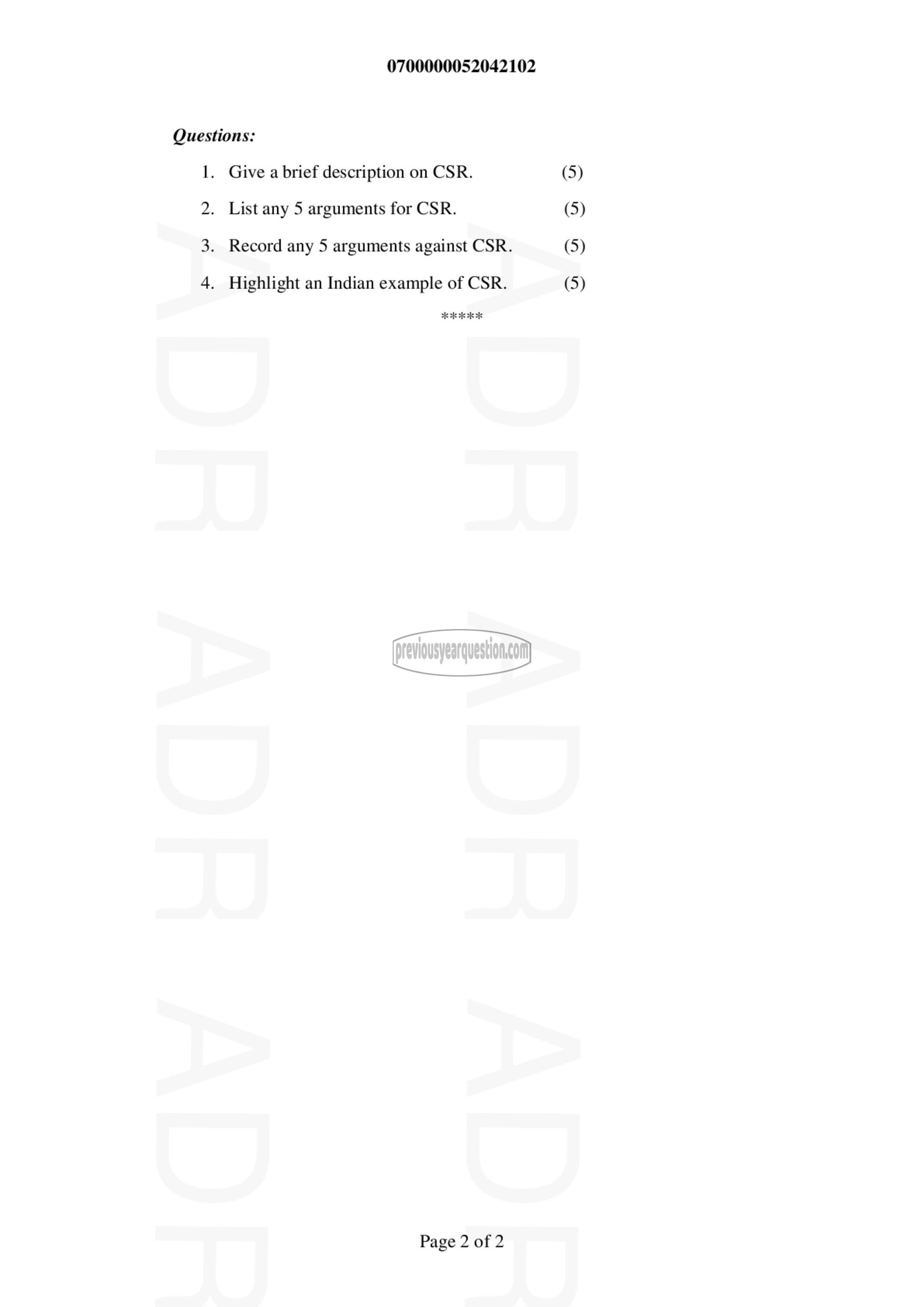 Question Paper - Business Ethics and Corporate Governance-2