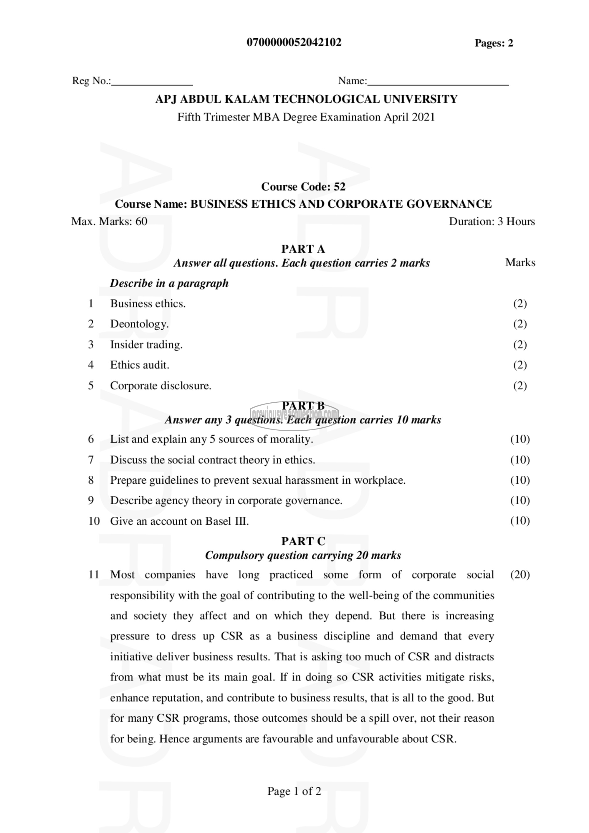 Question Paper - Business Ethics and Corporate Governance-1