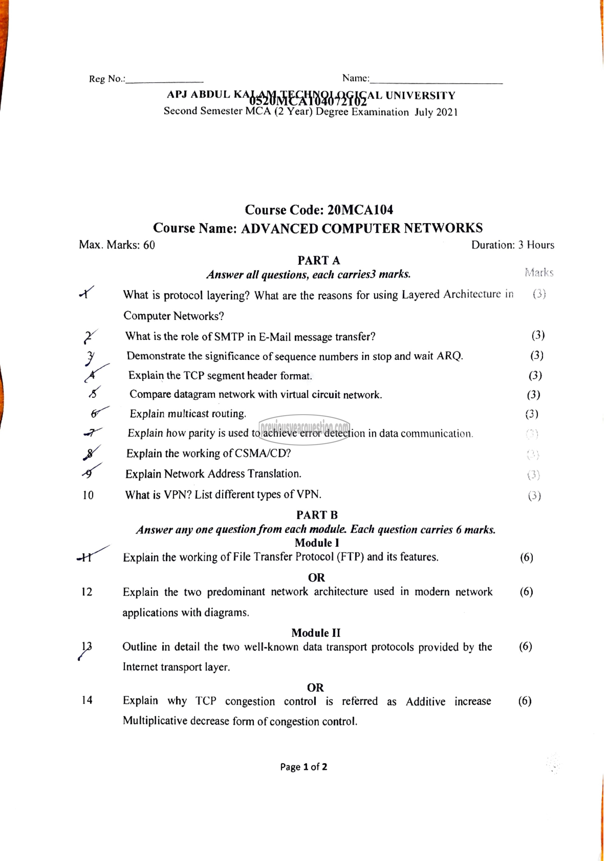 Question Paper - Advanced Computer Networks-1