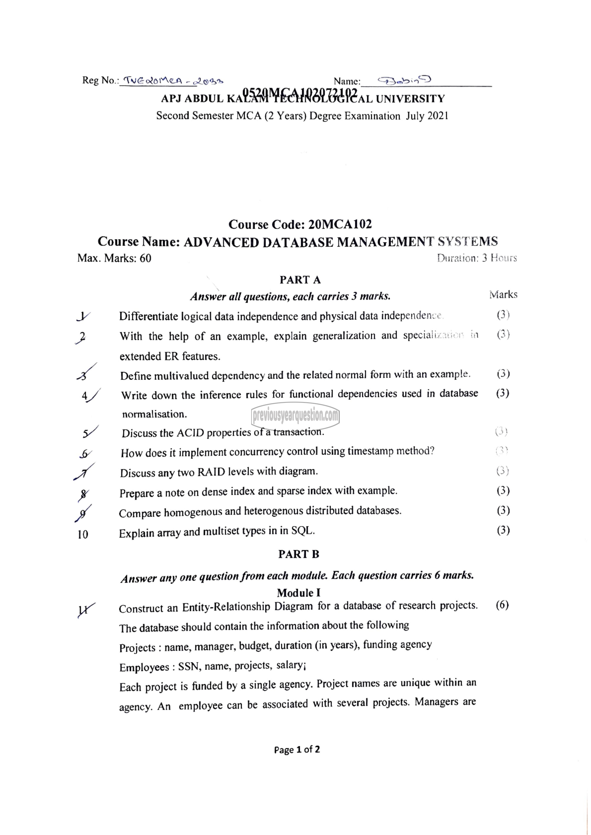 Question Paper - Advanced Database Management Systems-1