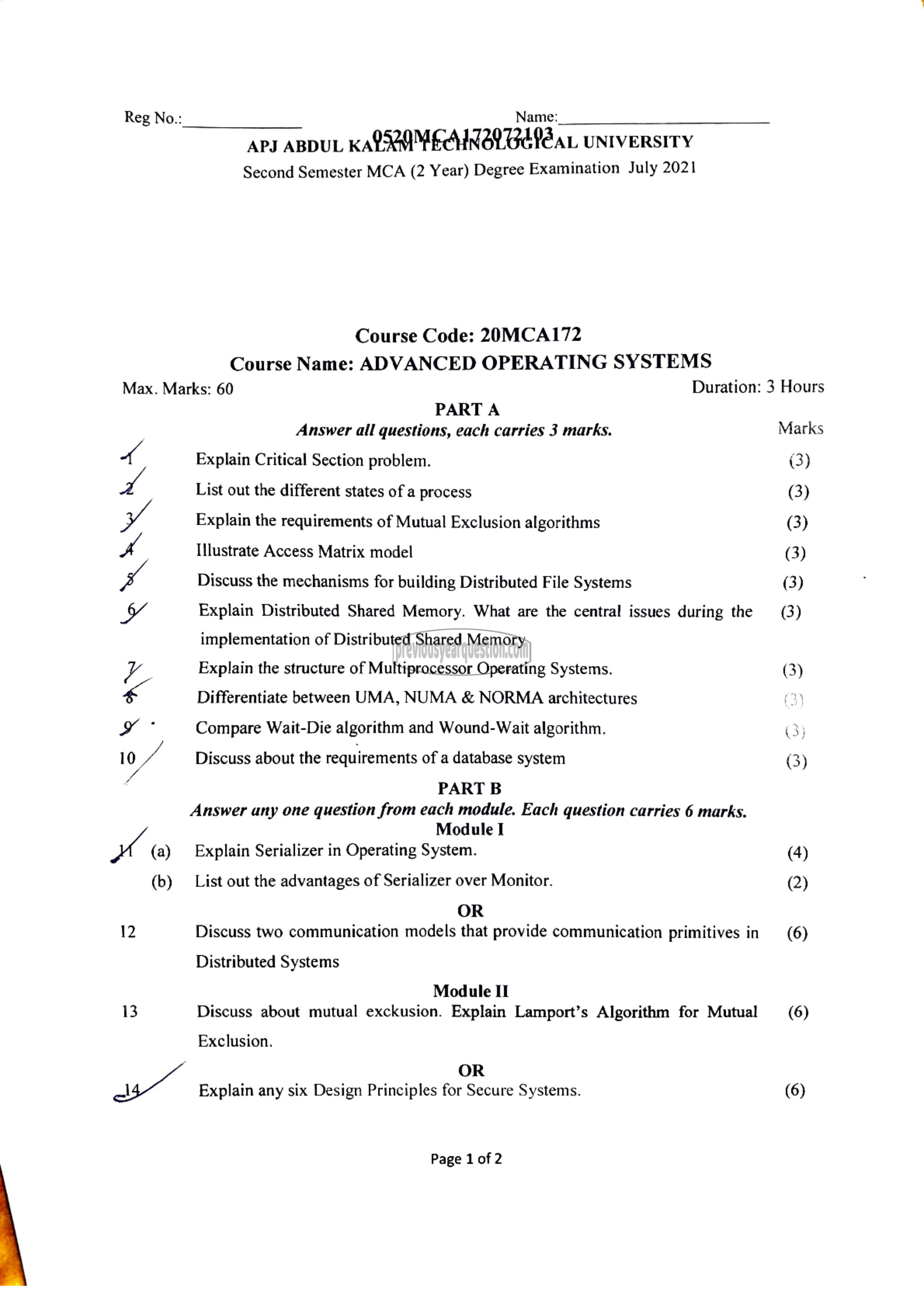 Question Paper - Advanced Operating Systems-1