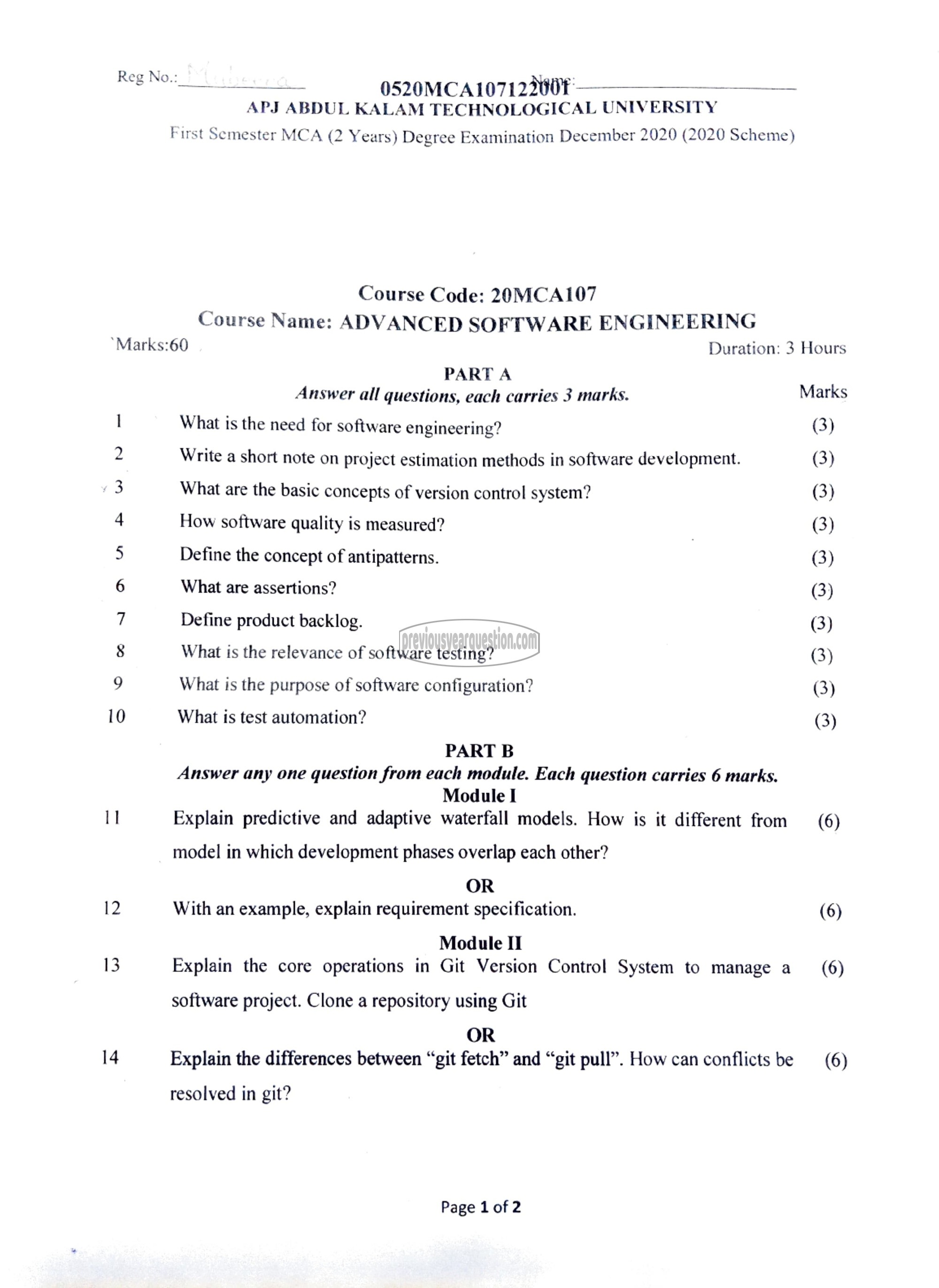 Question Paper - Advanced Software Engineering-1