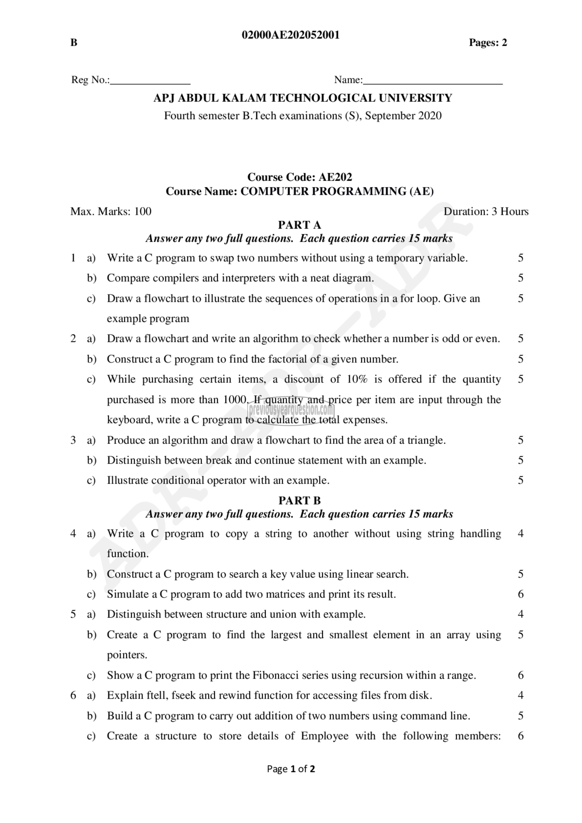 Question Paper - Computer Programming-1