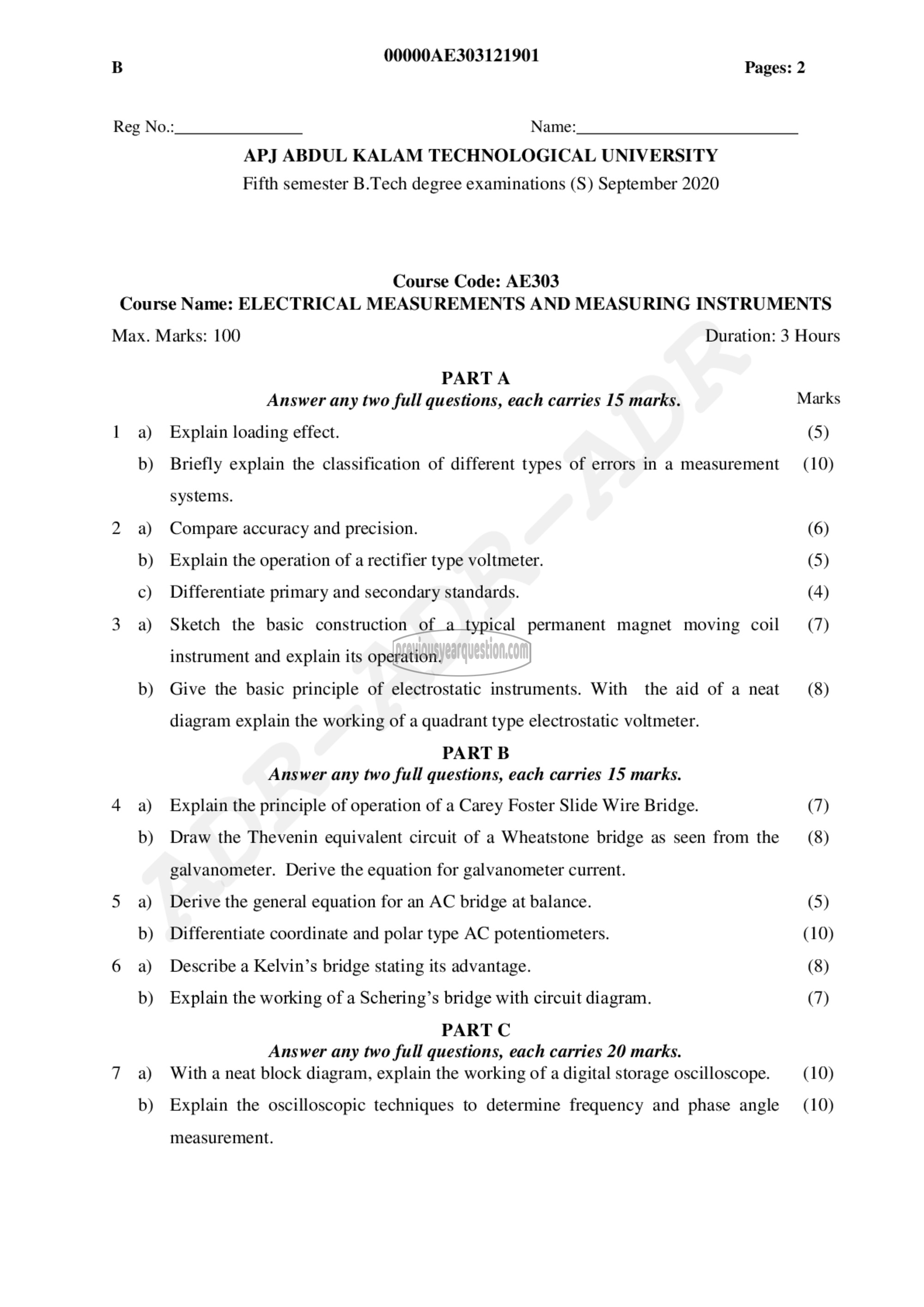 Question Paper - Electrical Measurements & Measuring Instruments-1