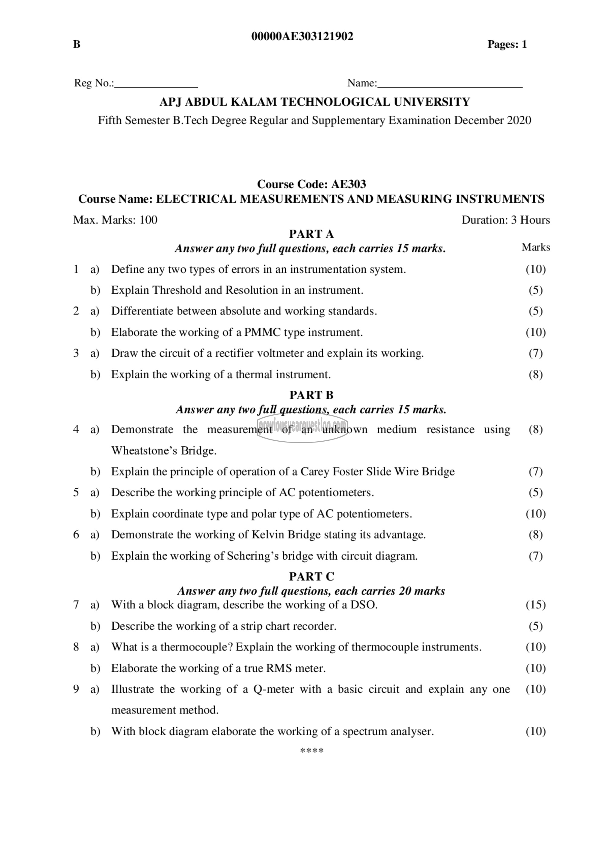 Question Paper - Electrical Measurements & Measuring Instruments-1