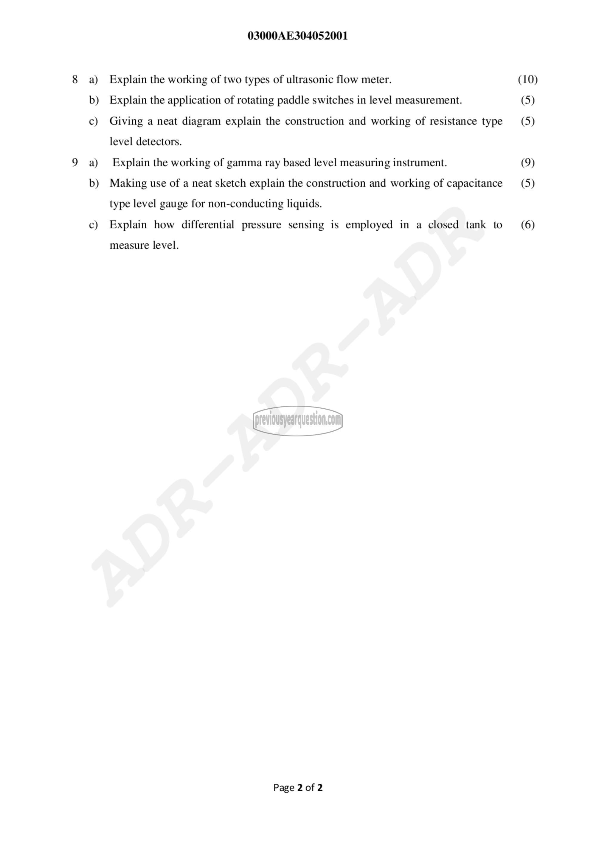 Question Paper - Industrial Instrumentation-2