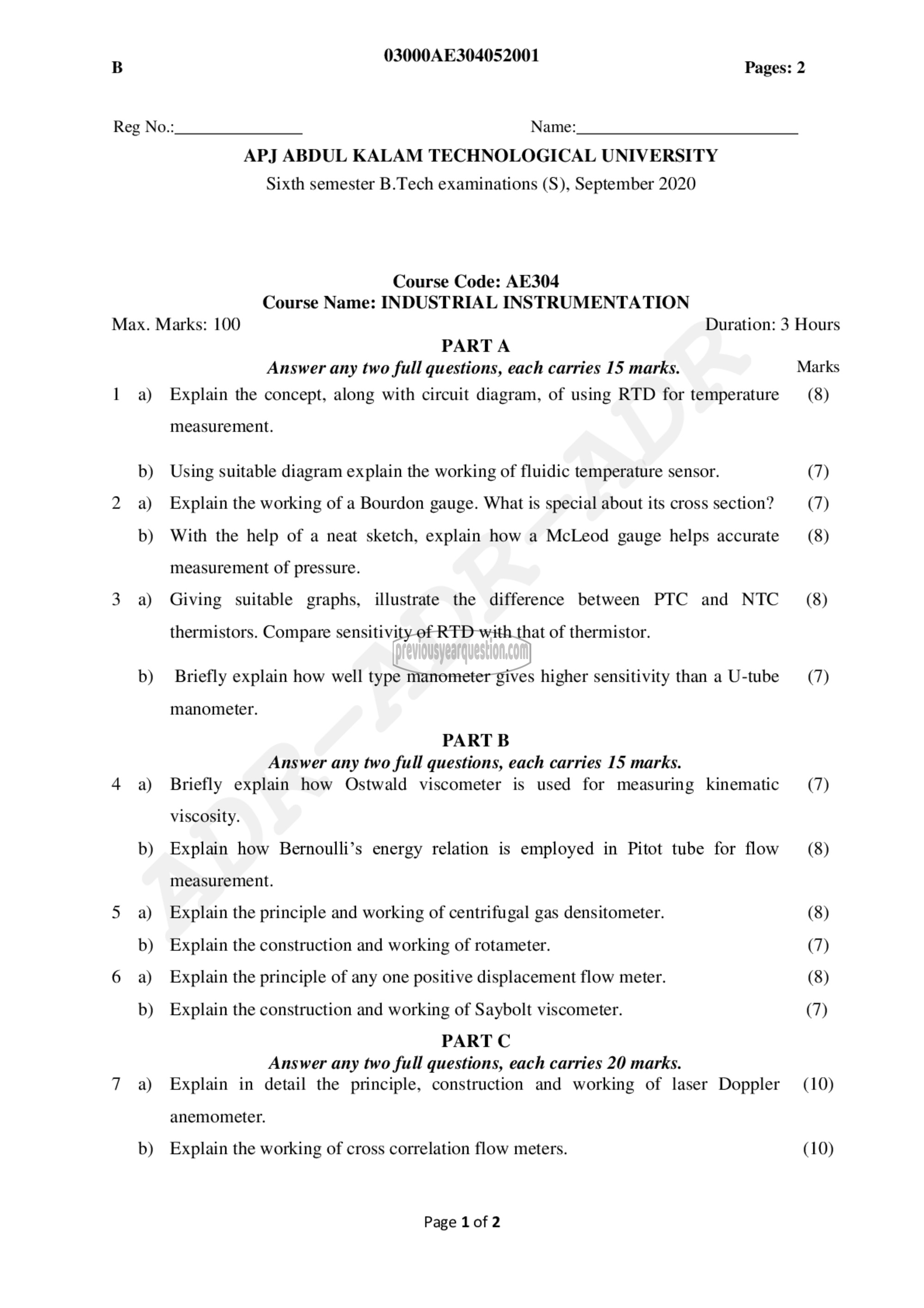 Question Paper - Industrial Instrumentation-1