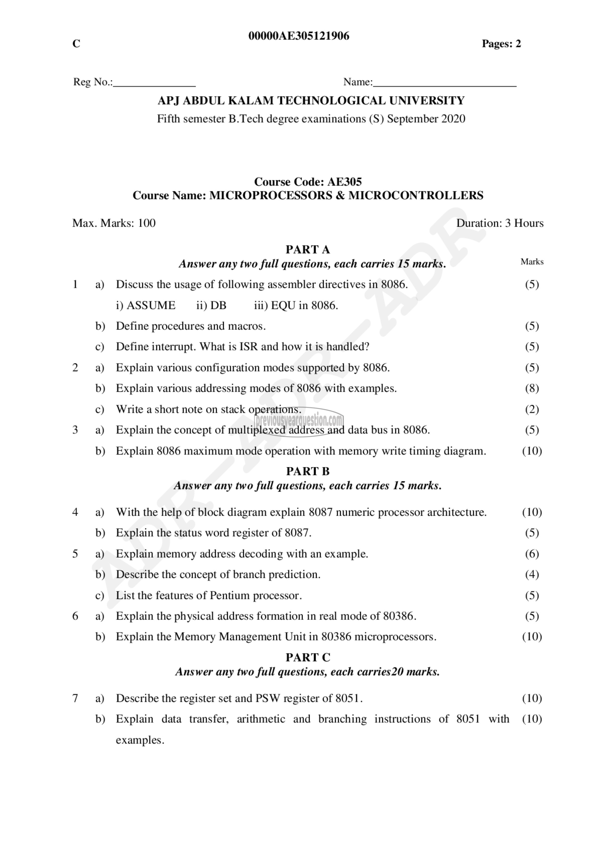 Question Paper - Microprocessors &Microcontrollers-1